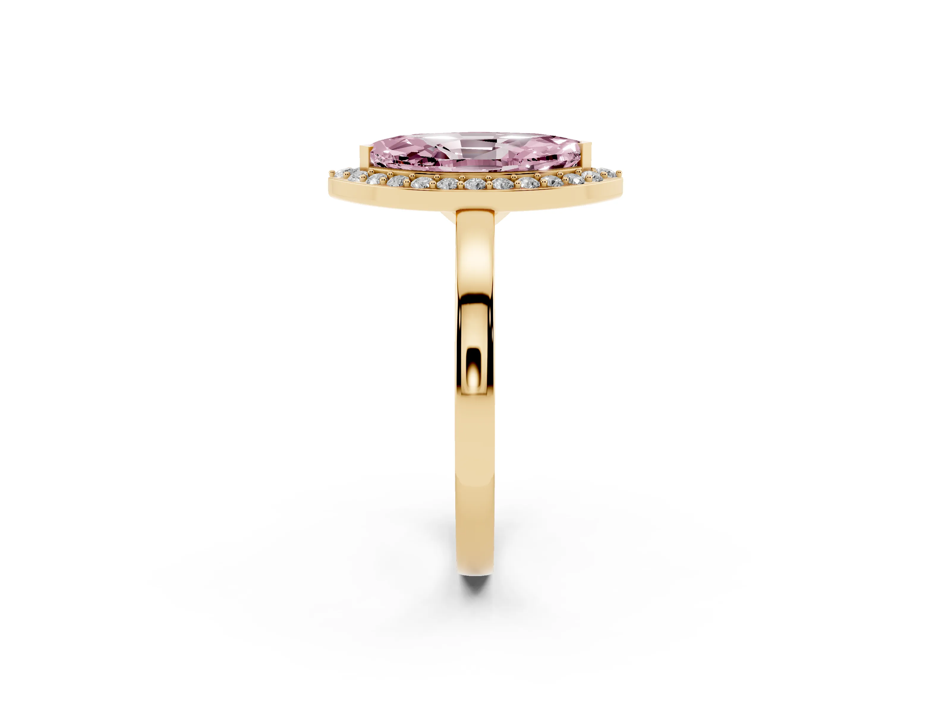 Fancy Pink Marquise Cut Diamond Halo Ring Set in Yellow gold with Solitaire Band and Prong Setting