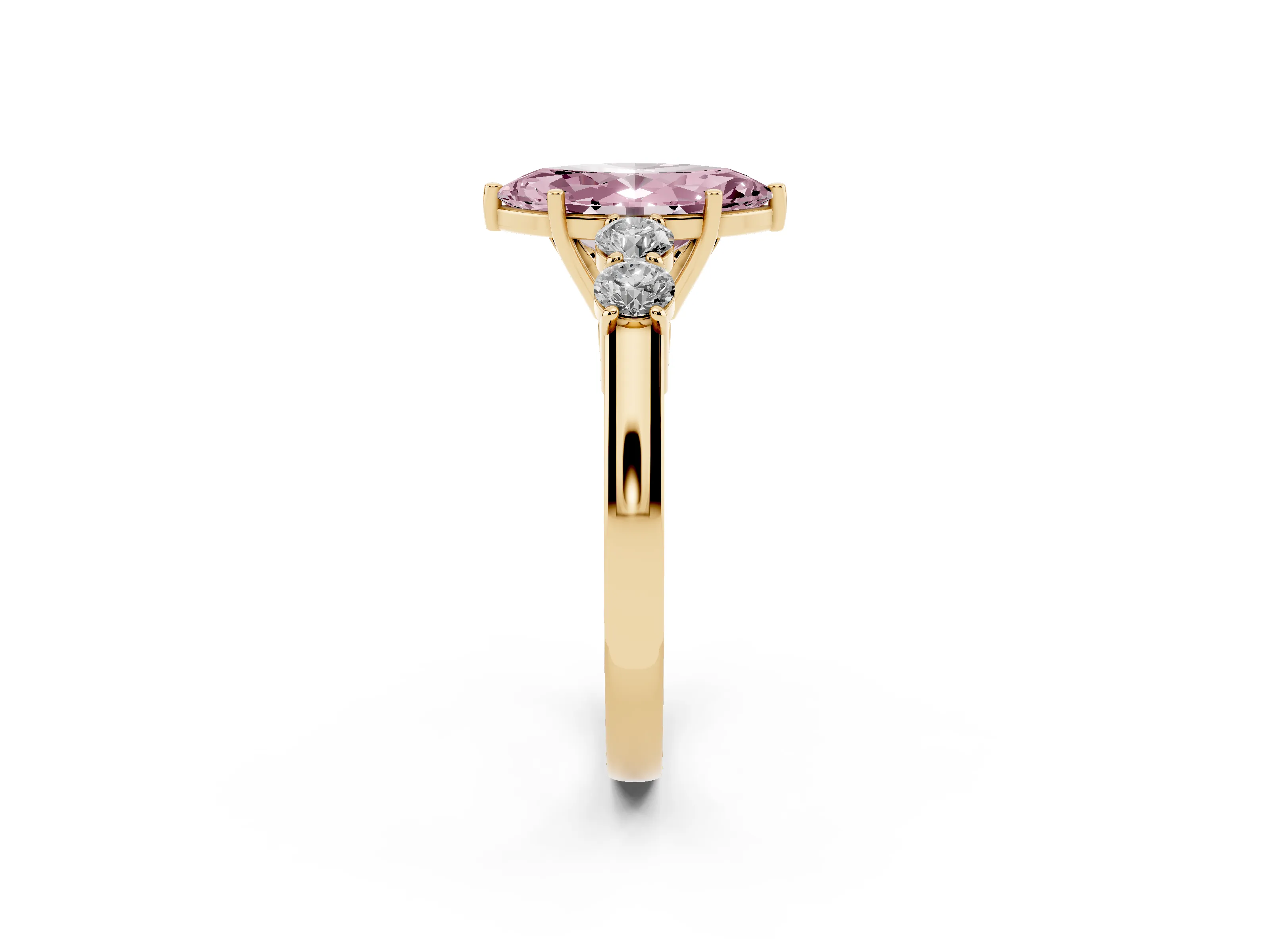 Fancy Pink Marquise Cut Diamond Five-Stone Prong Set Band Ring Set in Yellow gold with Polished Band