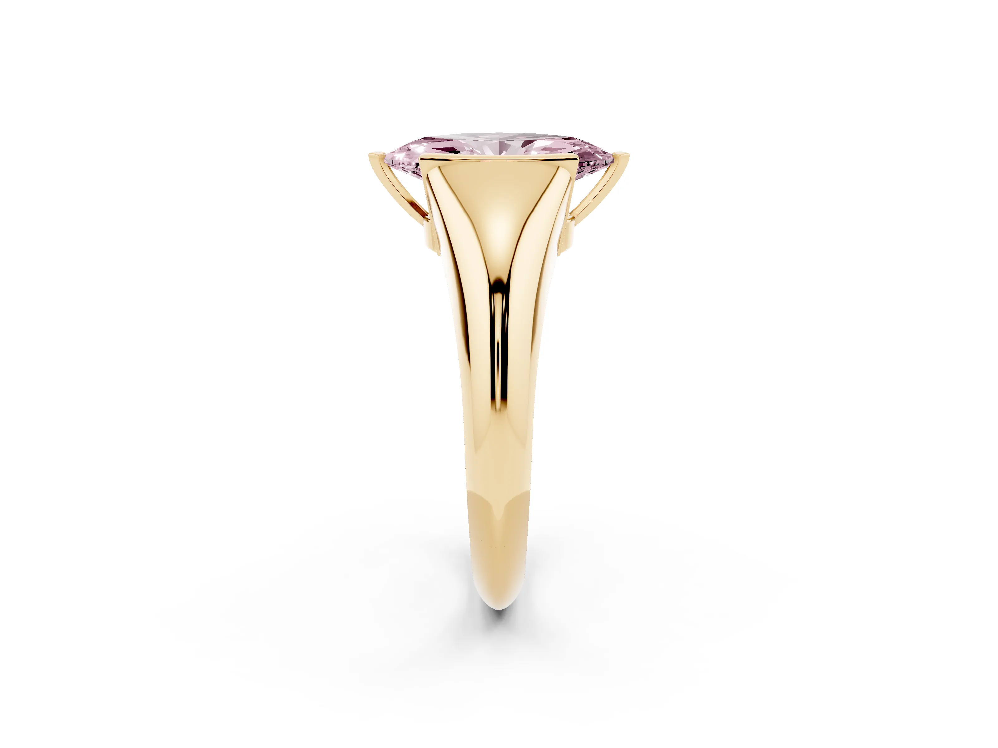 Fancy Pink Marquise Cut Diamond Solitaire Tension Set Ring Set in Yellow gold