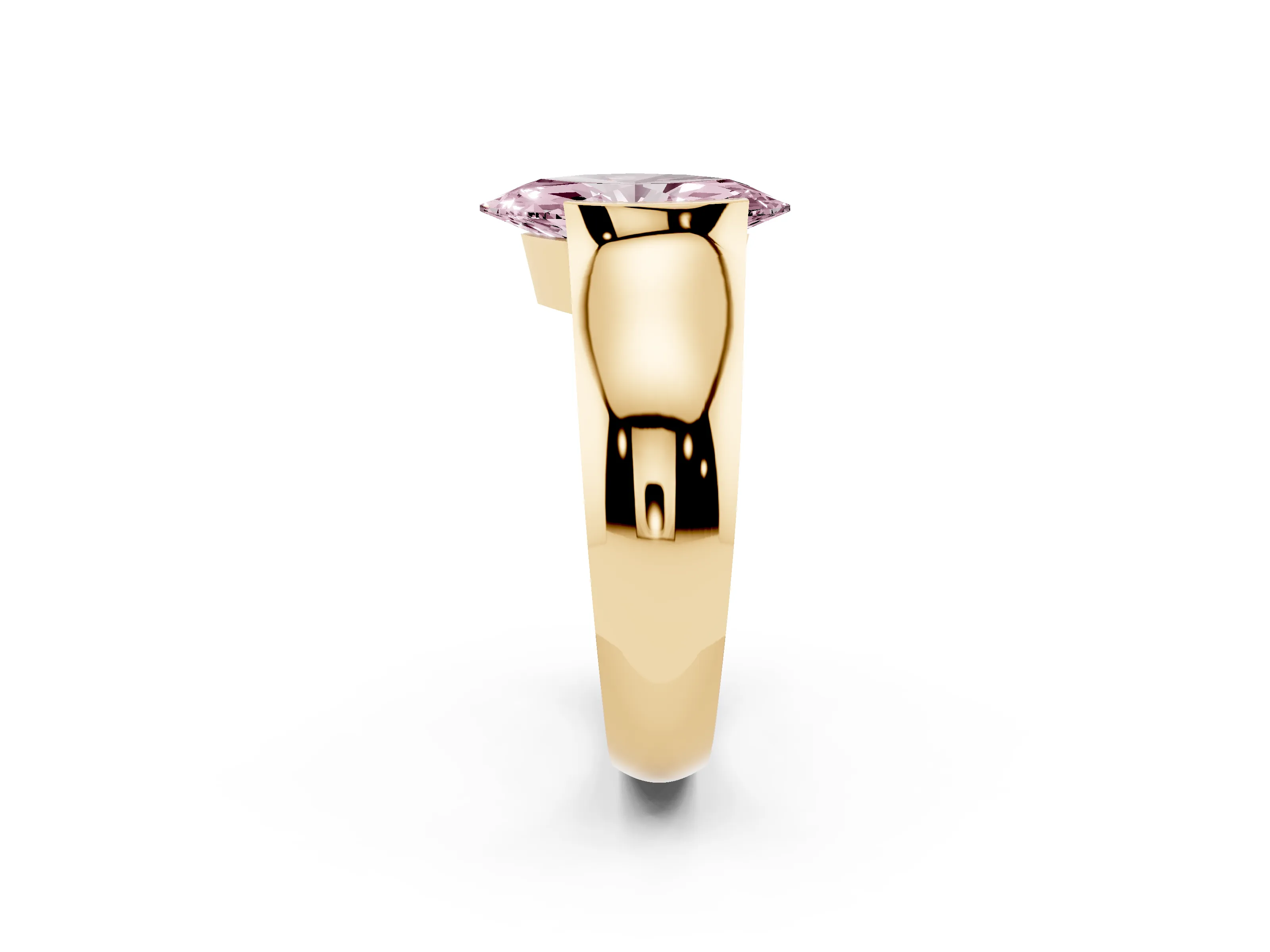 Fancy Pink Marquise Cut Diamond Bezel Solitaire Ring Set in Yellow gold with Wide Band