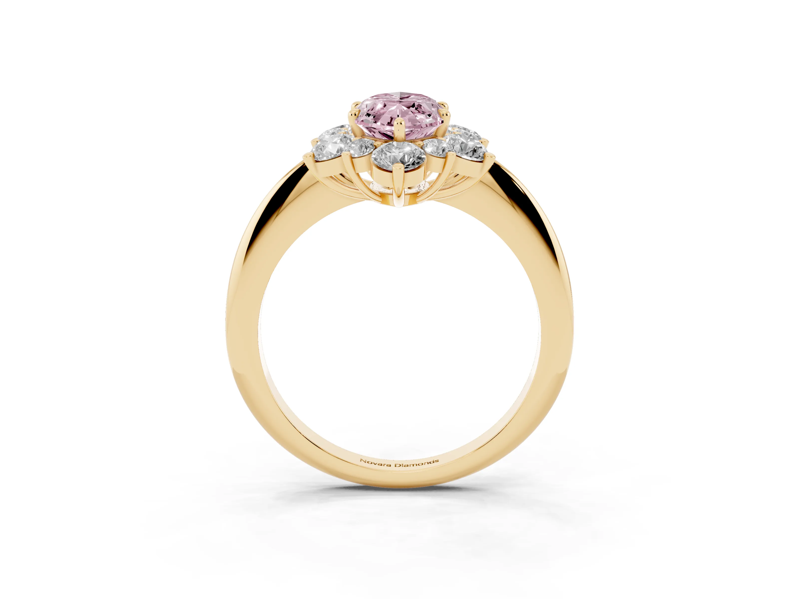 Fancy Pink Marquise Cut Diamond Cluster Halo Ring Set in Yellow gold with Solitaire Band and Prong Setting