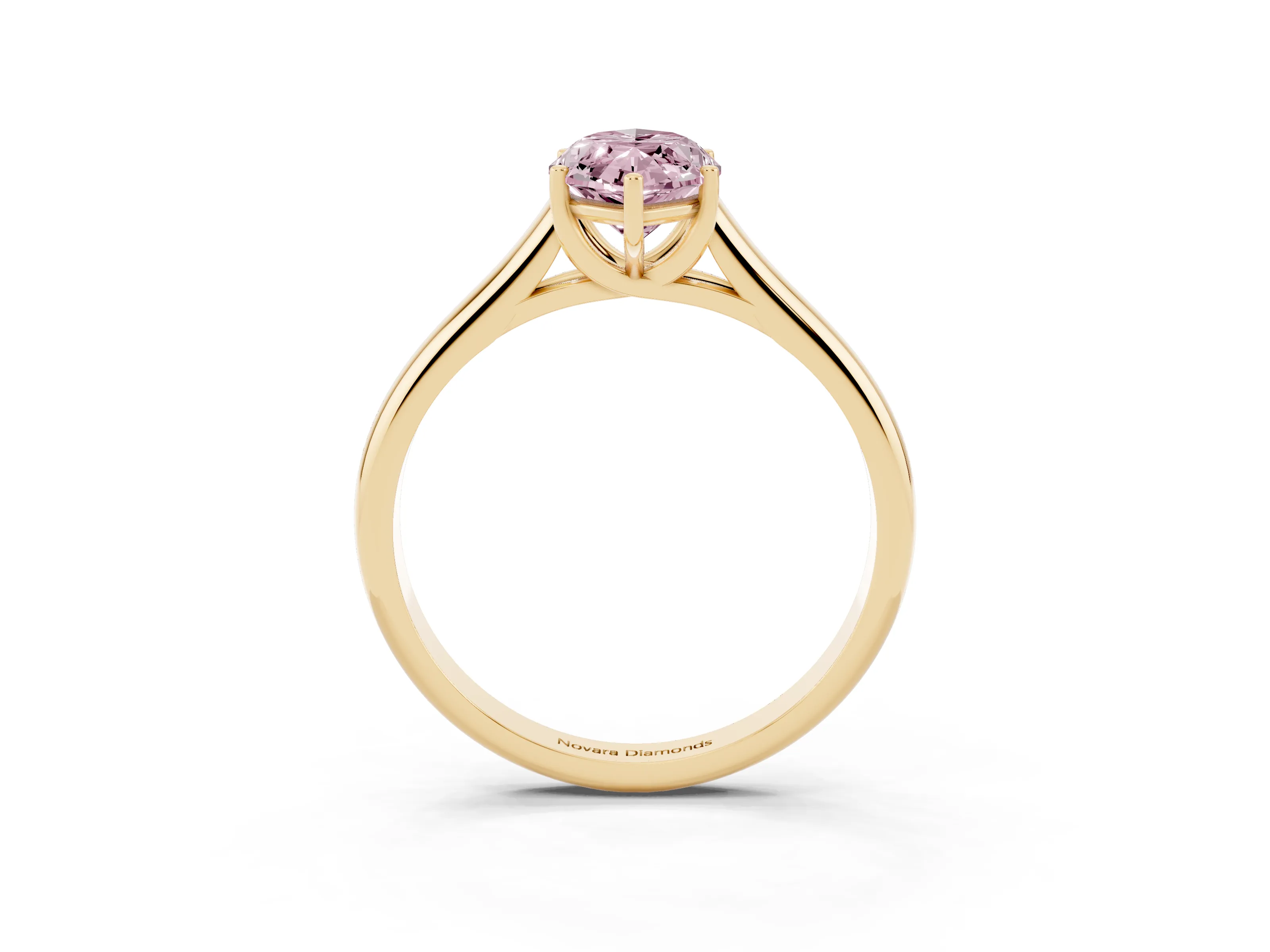 Fancy Pink Marquise Cut Diamond Solitaire Engagement Ring Set in Yellow gold with Subtly Tapered Band and Prong Setting