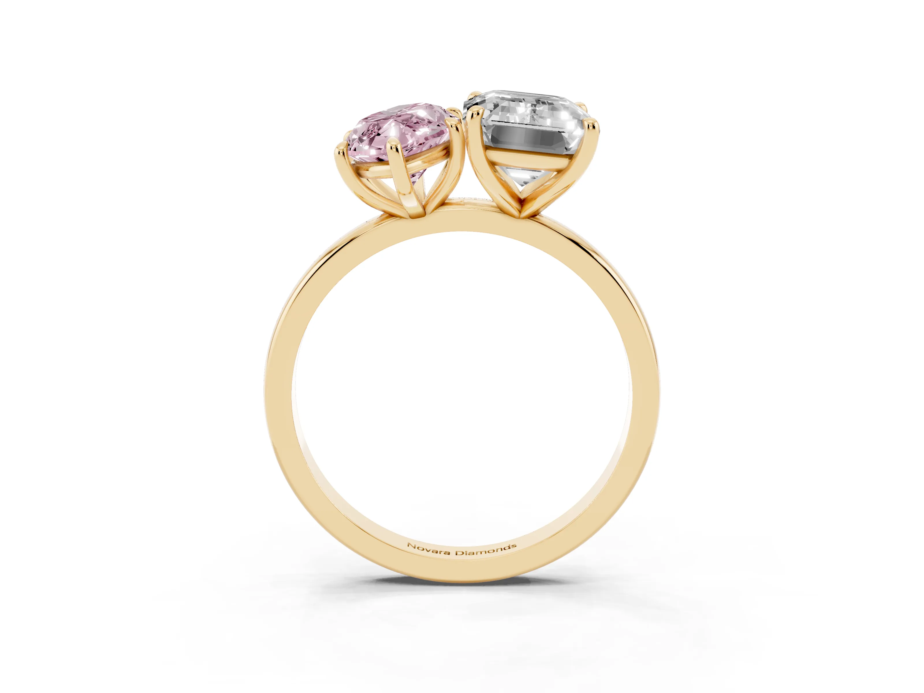 Fancy Pink Marquise Cut and Emerald Cut Toi Moi Ring Set in Yellow gold with Prong Setting