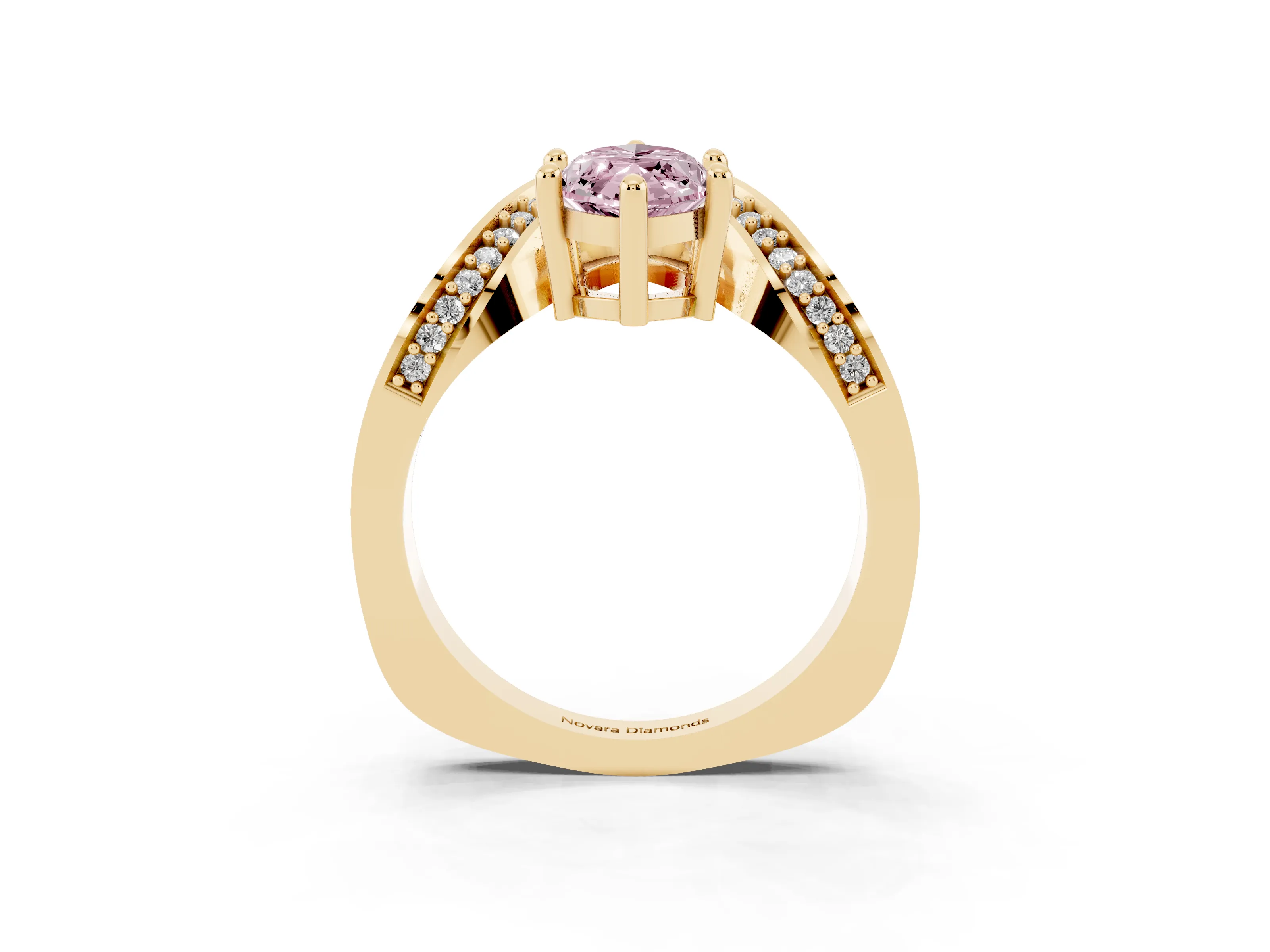 Fancy Pink Marquise Cut Diamond Solitaire Engagement Ring Set in Yellow gold with Pavé Shoulders