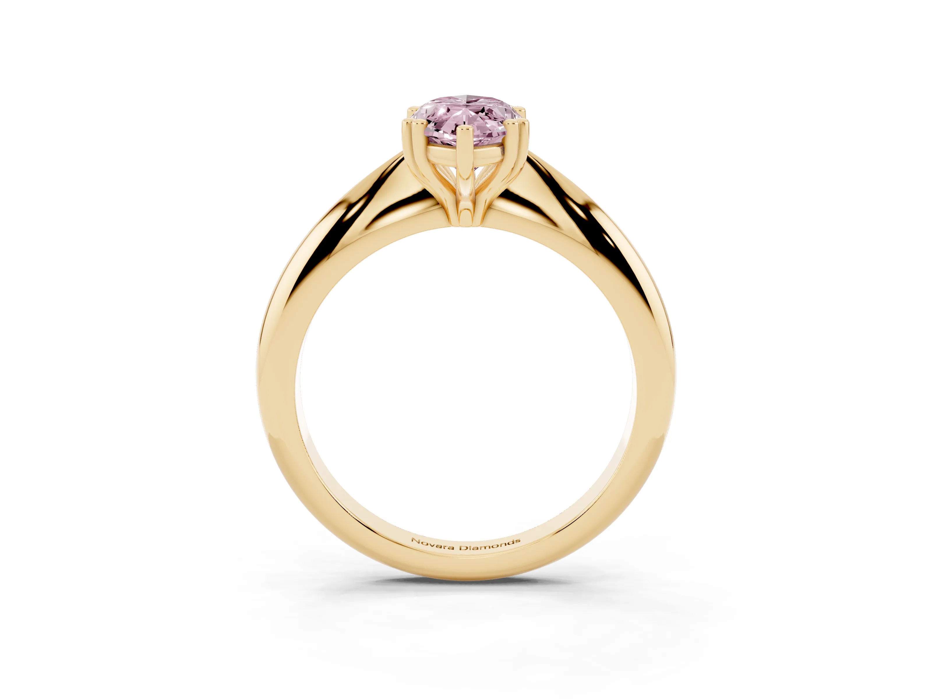 Fancy Pink Marquise Cut Diamond Solitaire Engagement Ring Set in Yellow gold with Tapered Band and Prong Setting