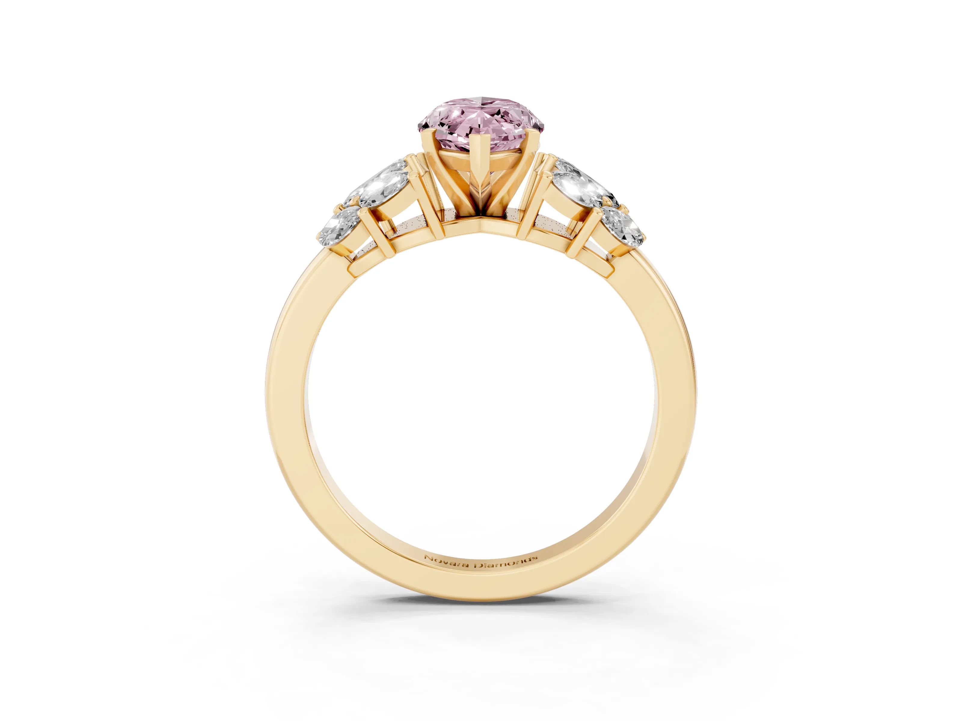 Fancy Pink Marquise Cut Diamond Cluster Leaf Design Ring Set in Yellow gold with Prong Setting