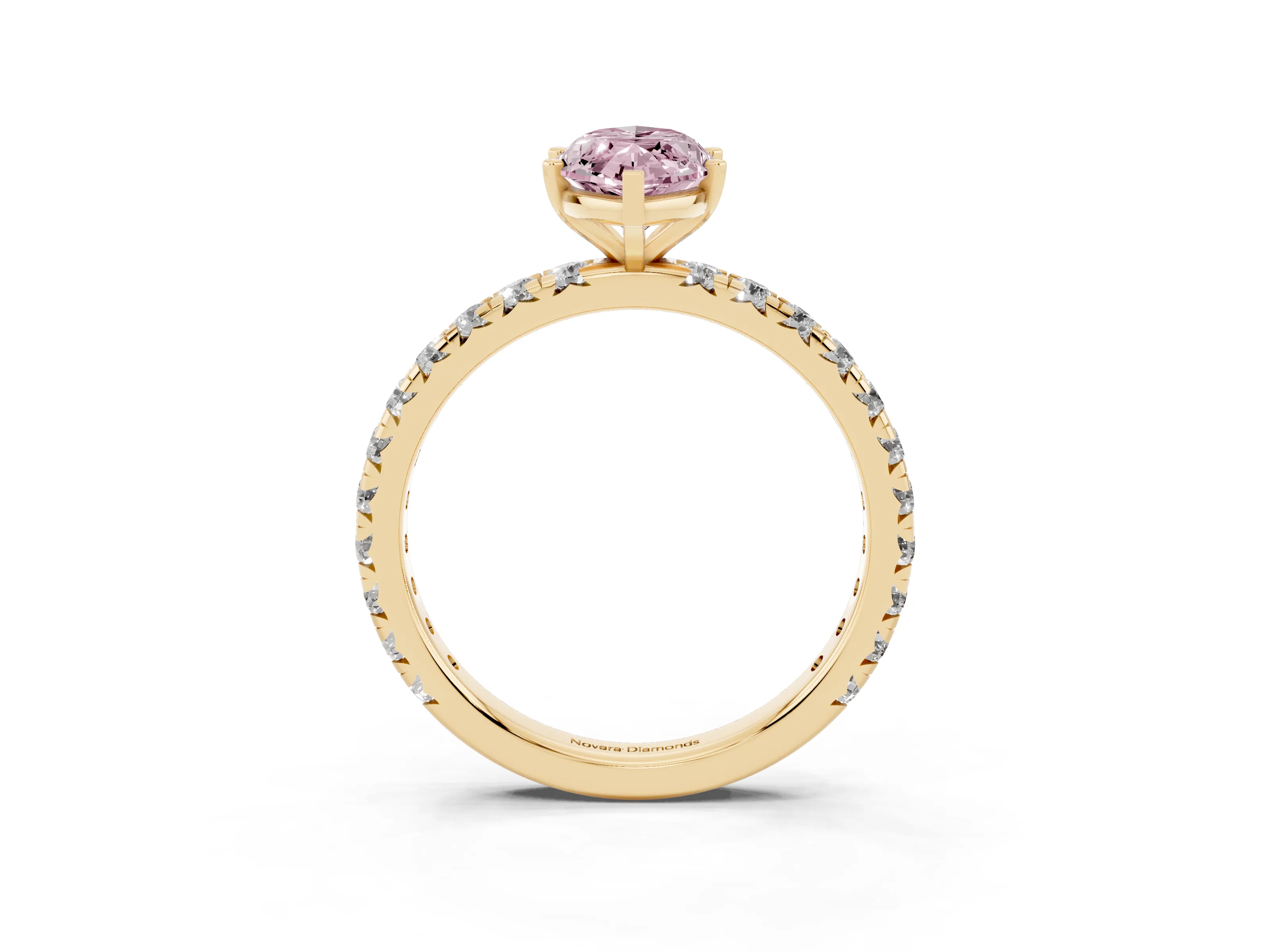 Fancy Pink Marquise Cut Diamond Pavé Solitaire Ring Set in Yellow gold with Round Band and Prong Setting