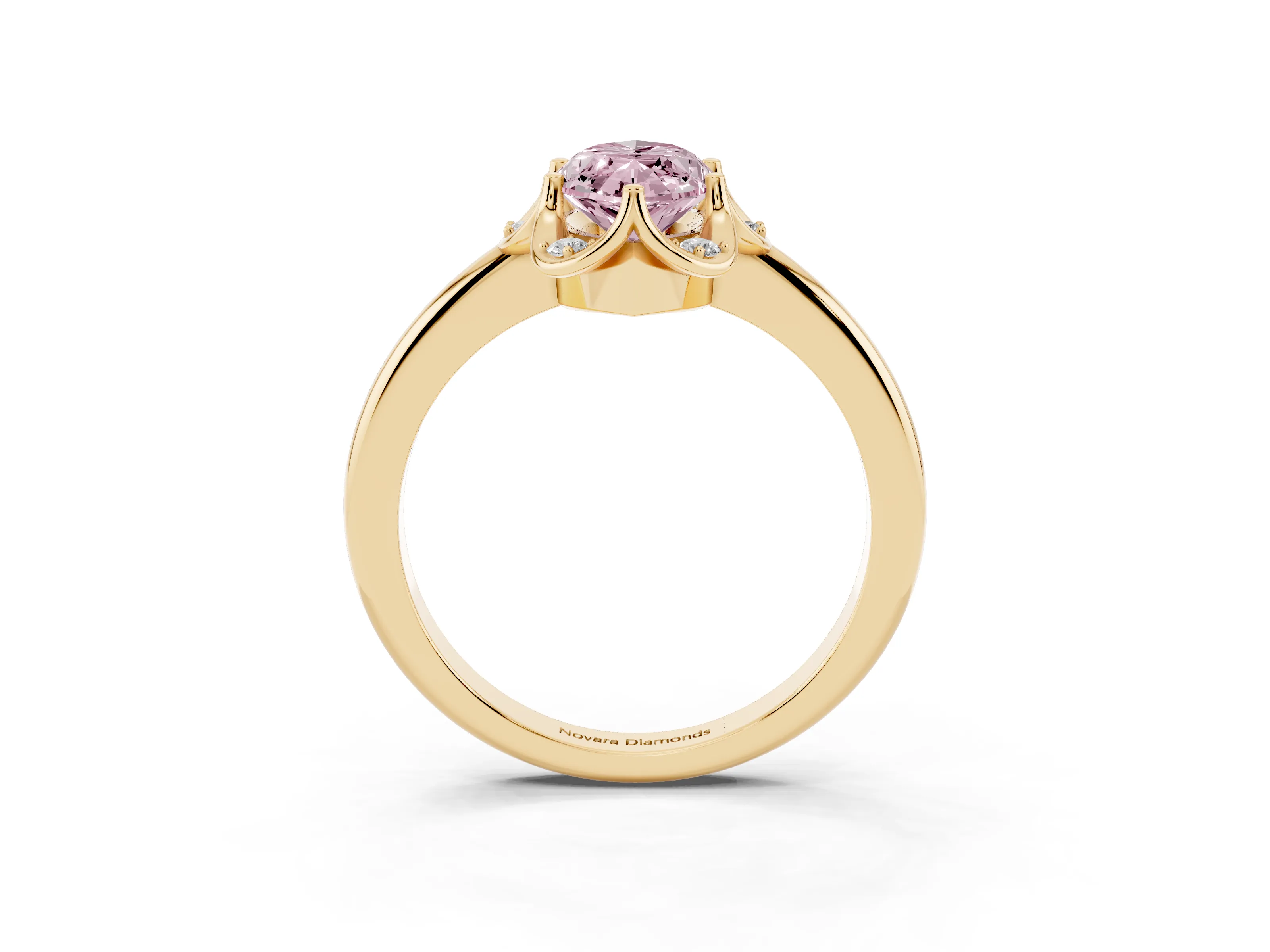 Fancy Pink Marquise Cut Diamond Round Cluster Halo Ring Set in Yellow gold with Solitaire Band and Prong Setting