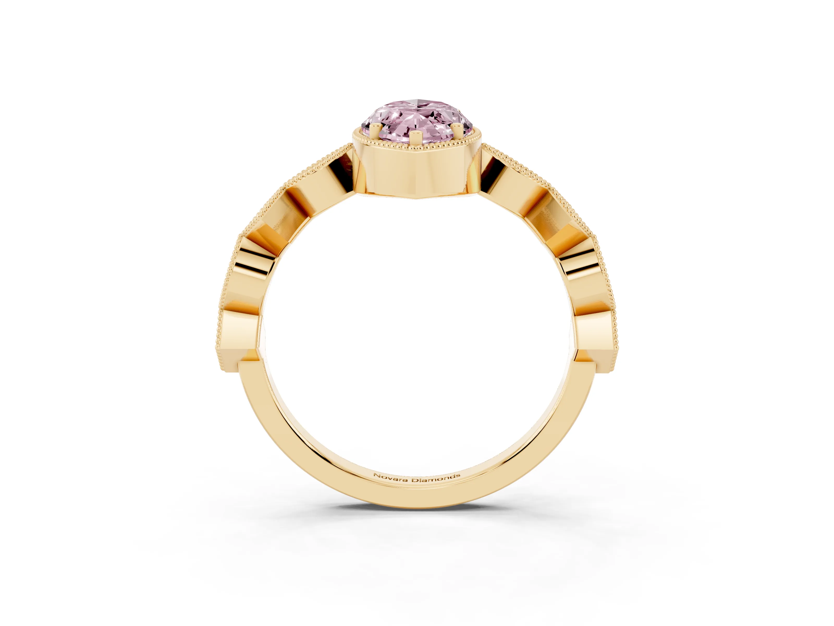 Fancy Pink Marquise Cut Diamond Milgrain Marquise Twist Band Ring Set in Yellow gold with Prong Setting