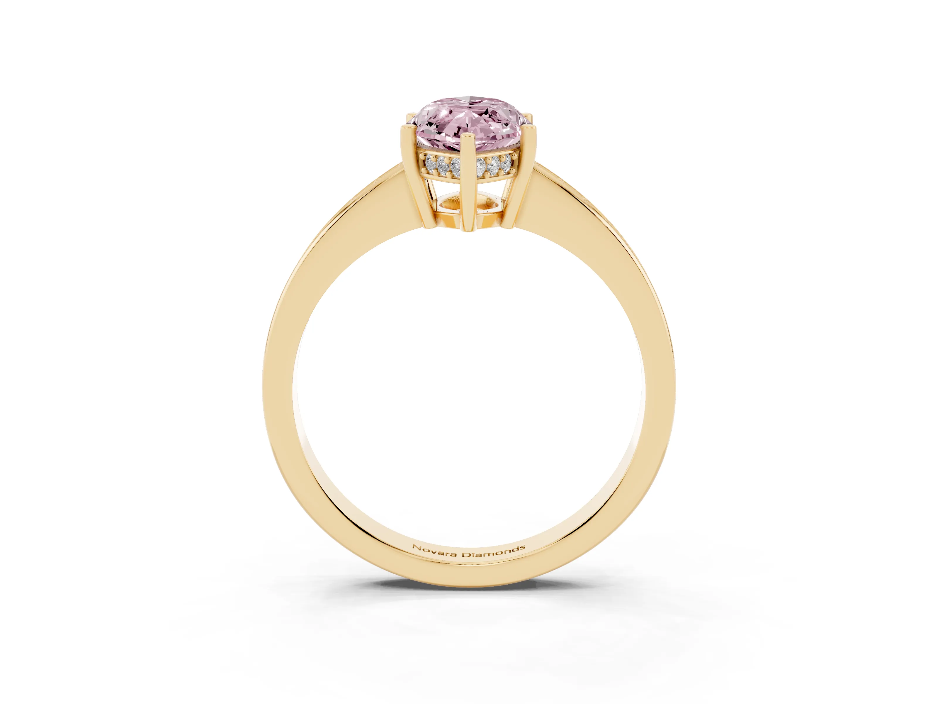 Fancy Pink Marquise Cut Diamond Pavé Band Prong Set Solitaire Ring Set in Yellow gold