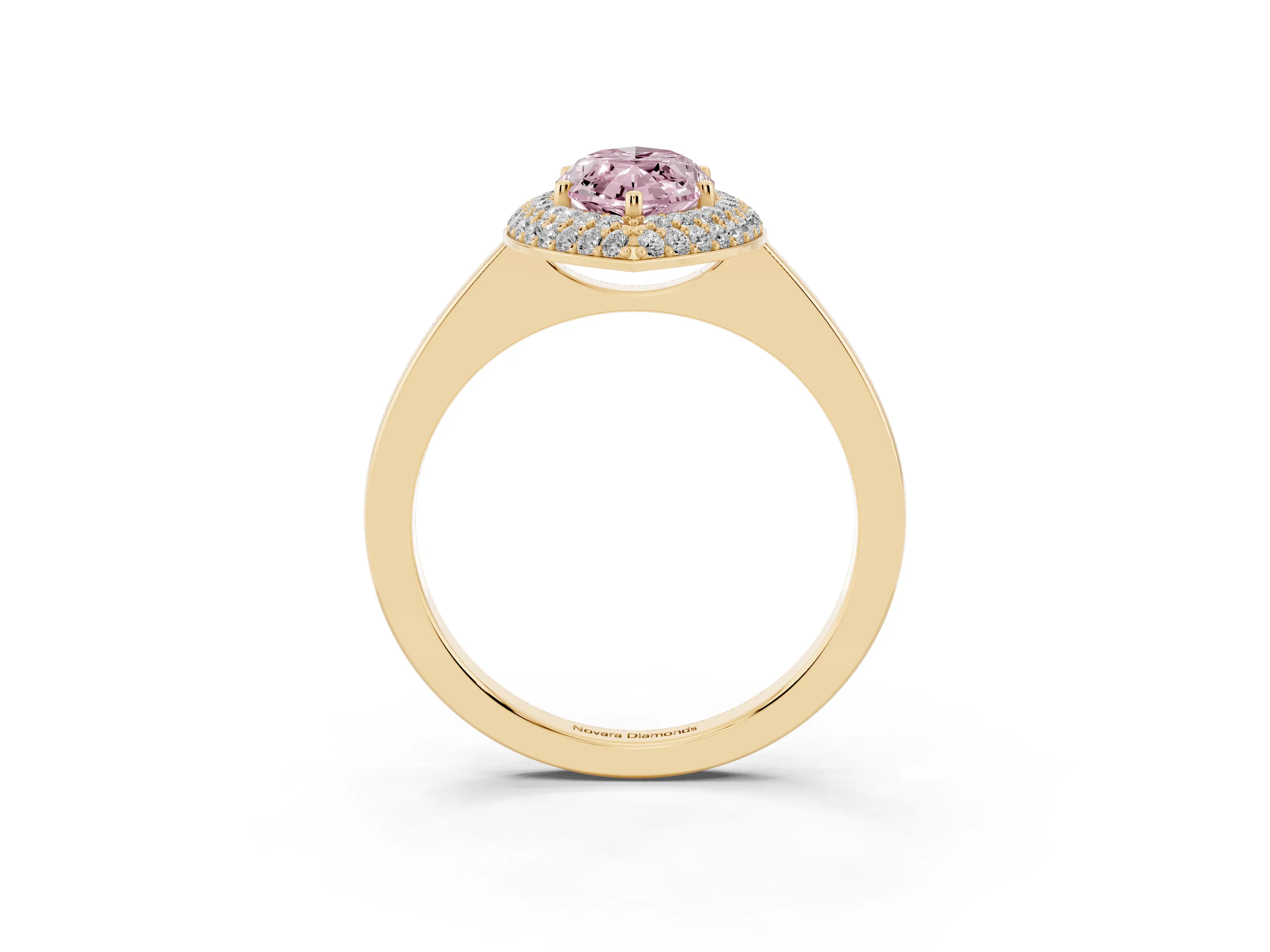 Fancy Pink Marquise Cut Diamond Halo Engagement Ring Set in Yellow gold with Solitaire Band and Prong Setting