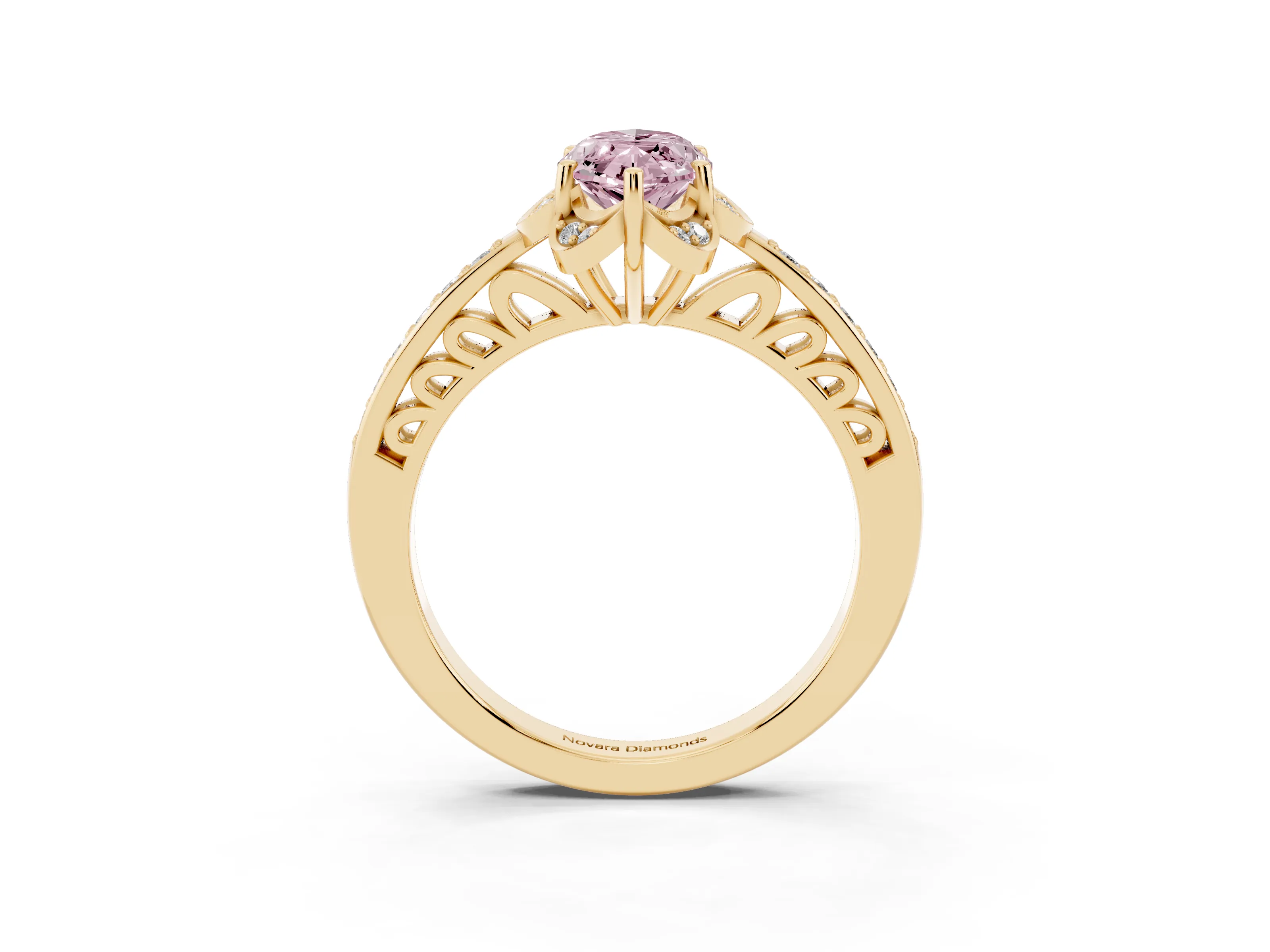 Fancy Pink Marquise Cut Diamond Halo Ring Set in Yellow gold with Channel Set Band and Prong Setting