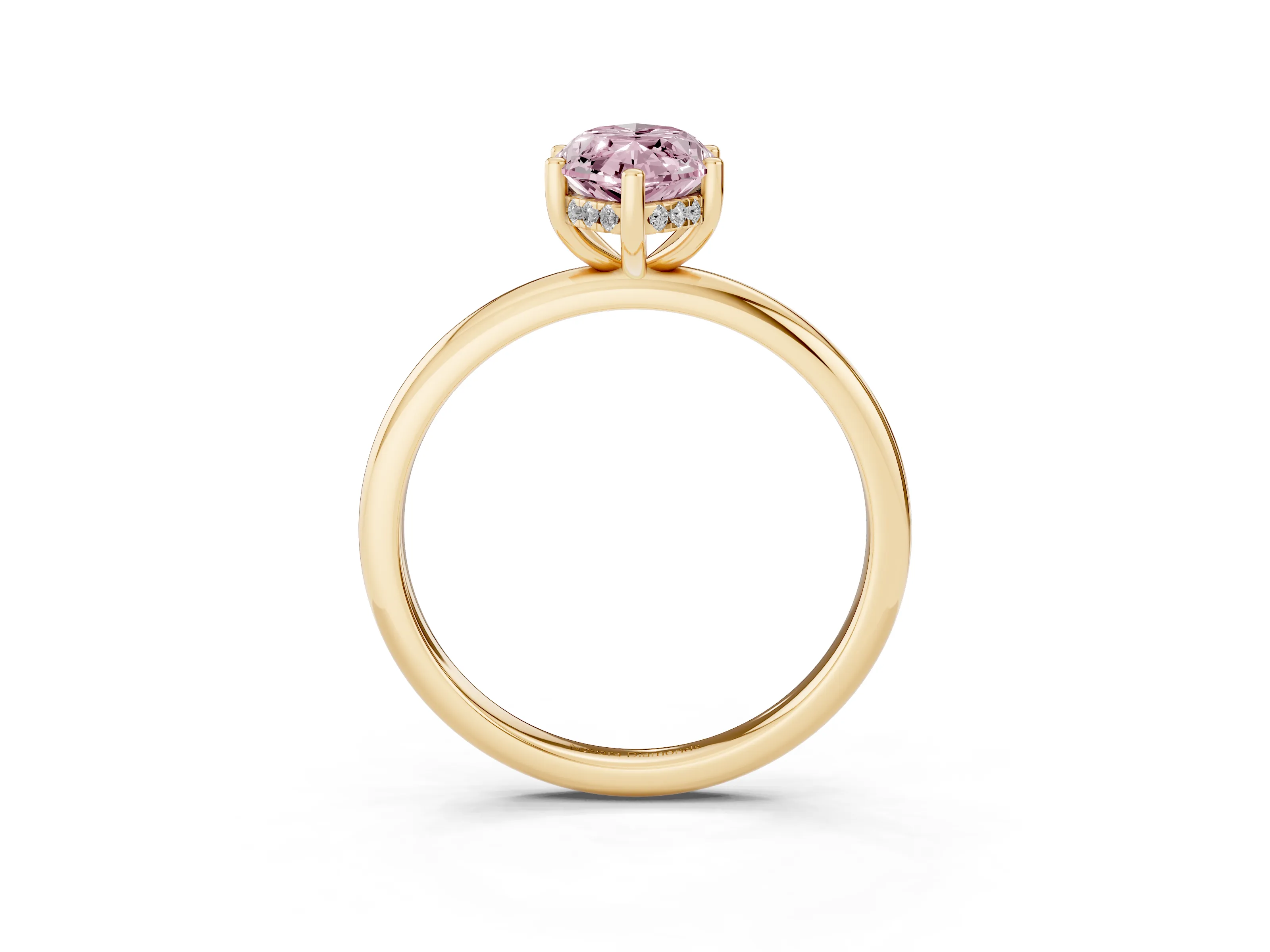 Fancy Pink Marquise Cut Diamond Solitaire Engagement Ring Set in Yellow gold with Prong Setting and Polished Band