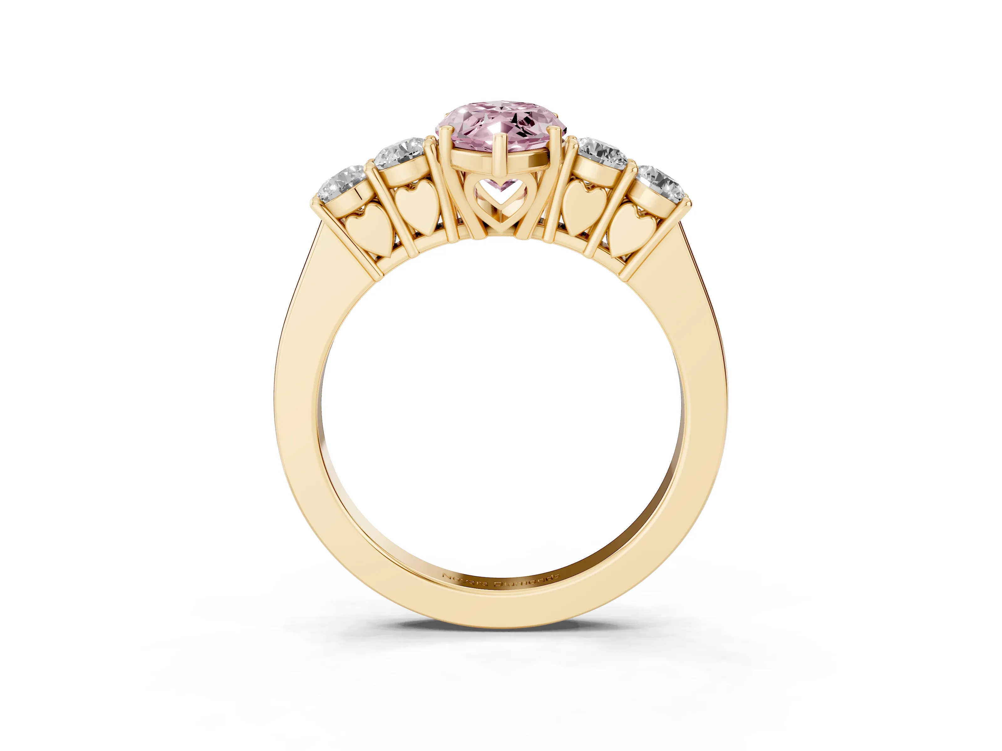 Fancy Pink Marquise Cut Diamond Five-Stone Prong Set Band Ring Set in Yellow gold with Polished Band