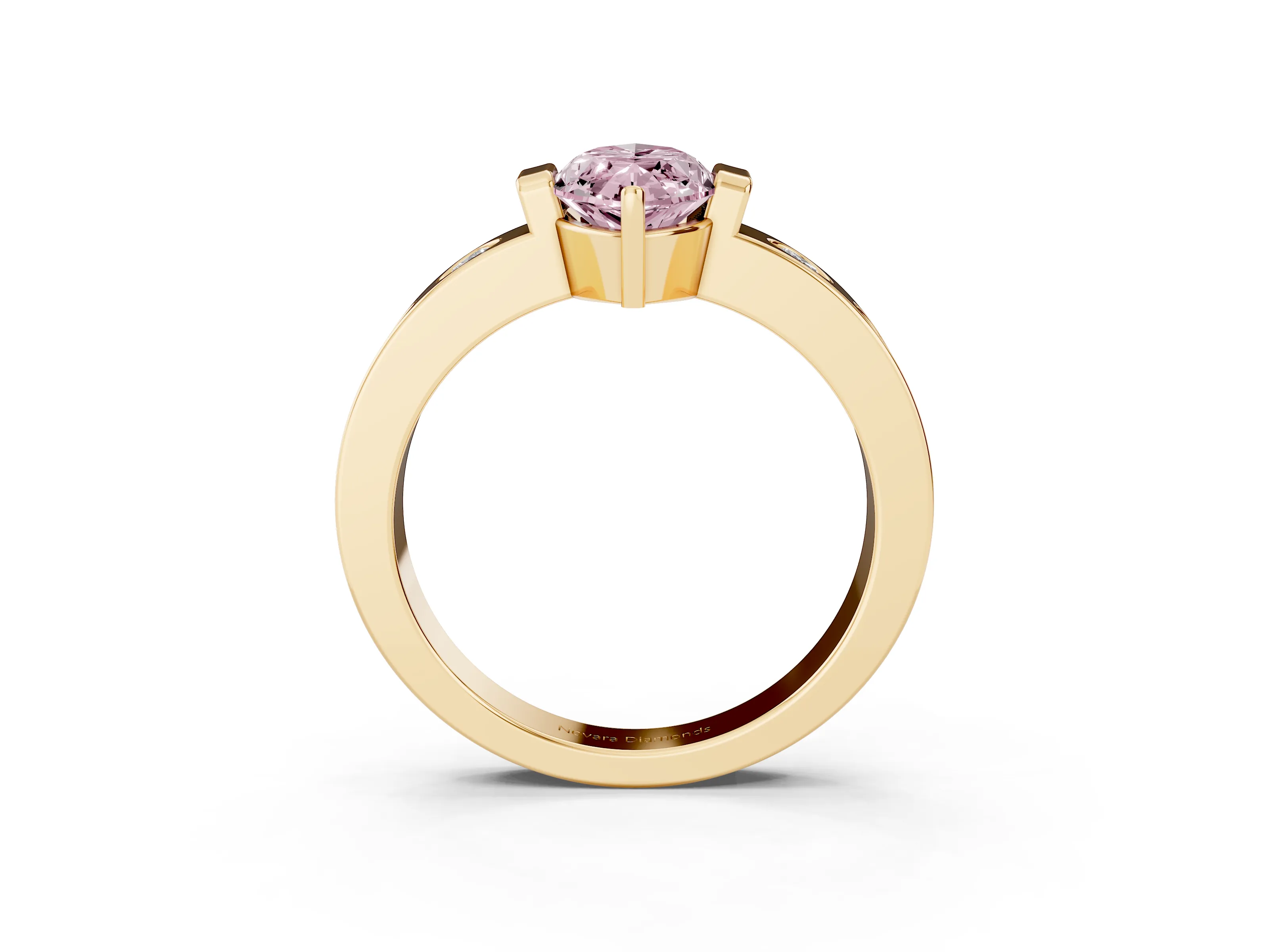 Fancy Pink Marquise Cut Diamond Channel-Set Band Ring Set in Yellow gold with Bezel Prong Setting