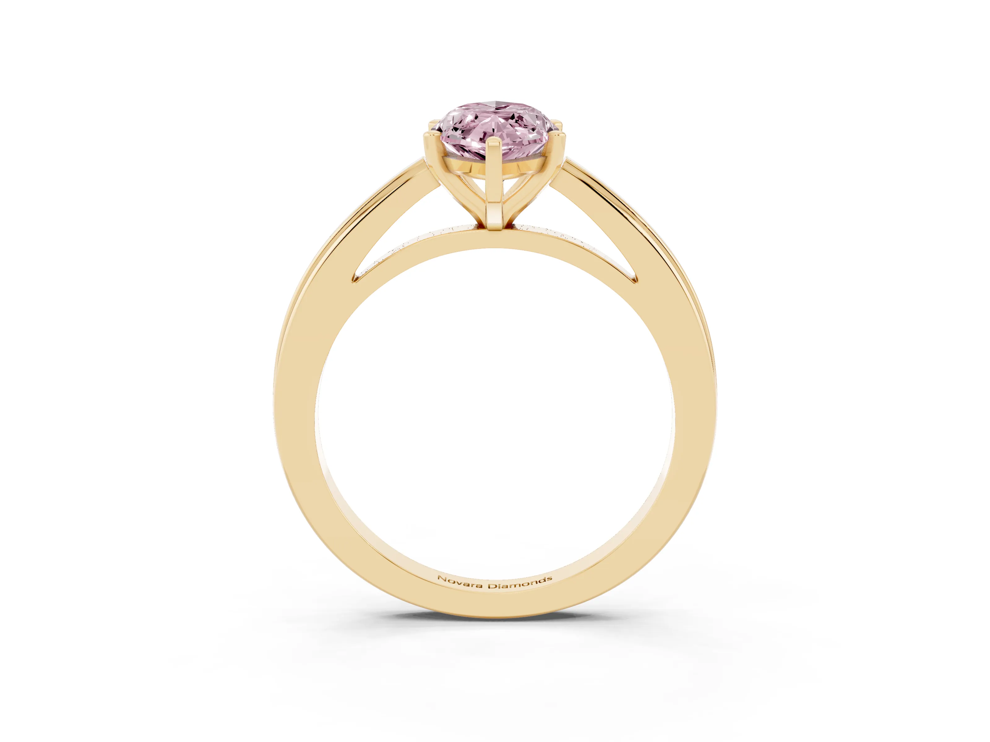 Fancy Pink Marquise Cut Diamond Solitaire Ring Set in Yellow gold with Prong Setting and Classic Band