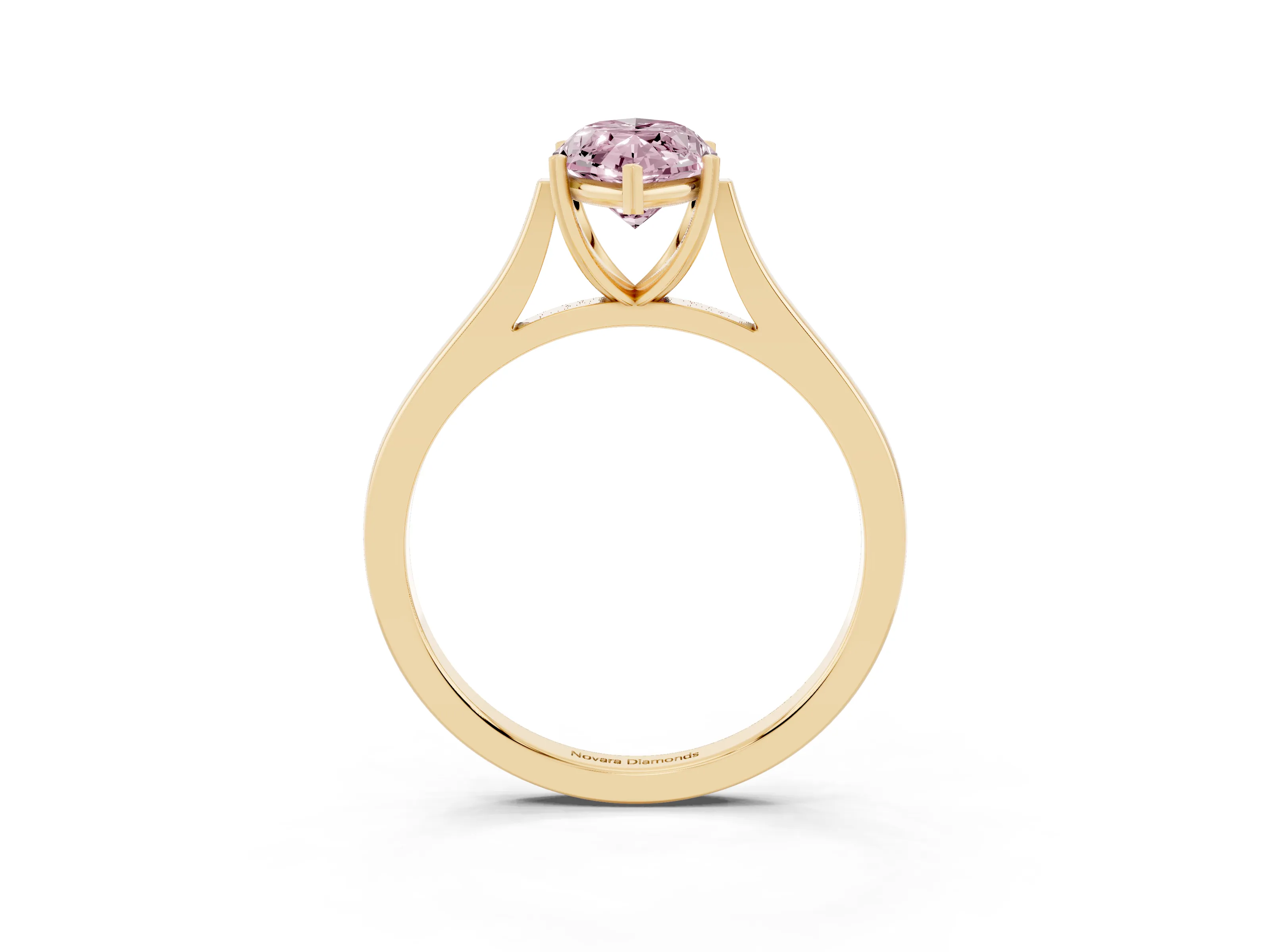 Fancy Pink Marquise Cut Diamond Solitaire Heart Prong Engagement Ring Set in Yellow gold with Tapered Band