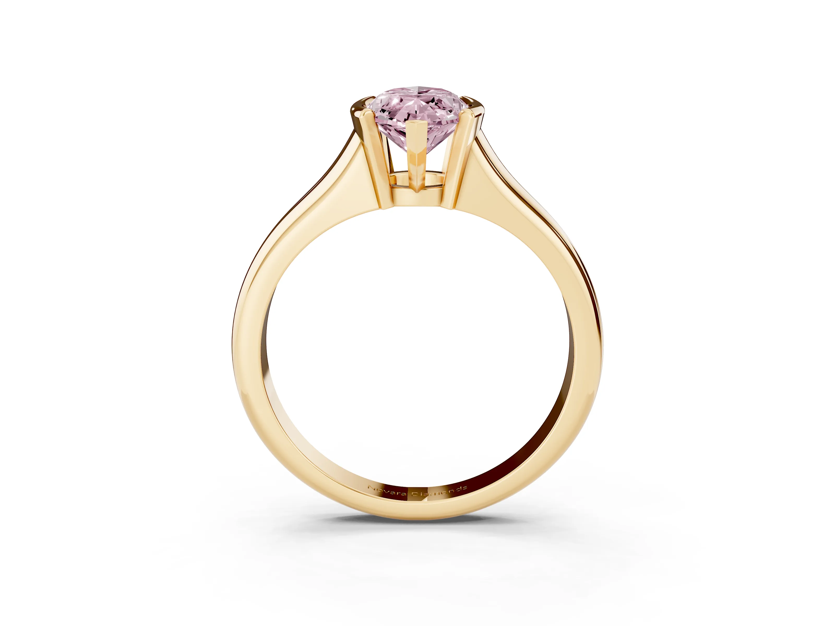 Fancy Pink Marquise Cut Diamond Solitaire Tension Set Ring Set in Yellow gold with Split Shank Band
