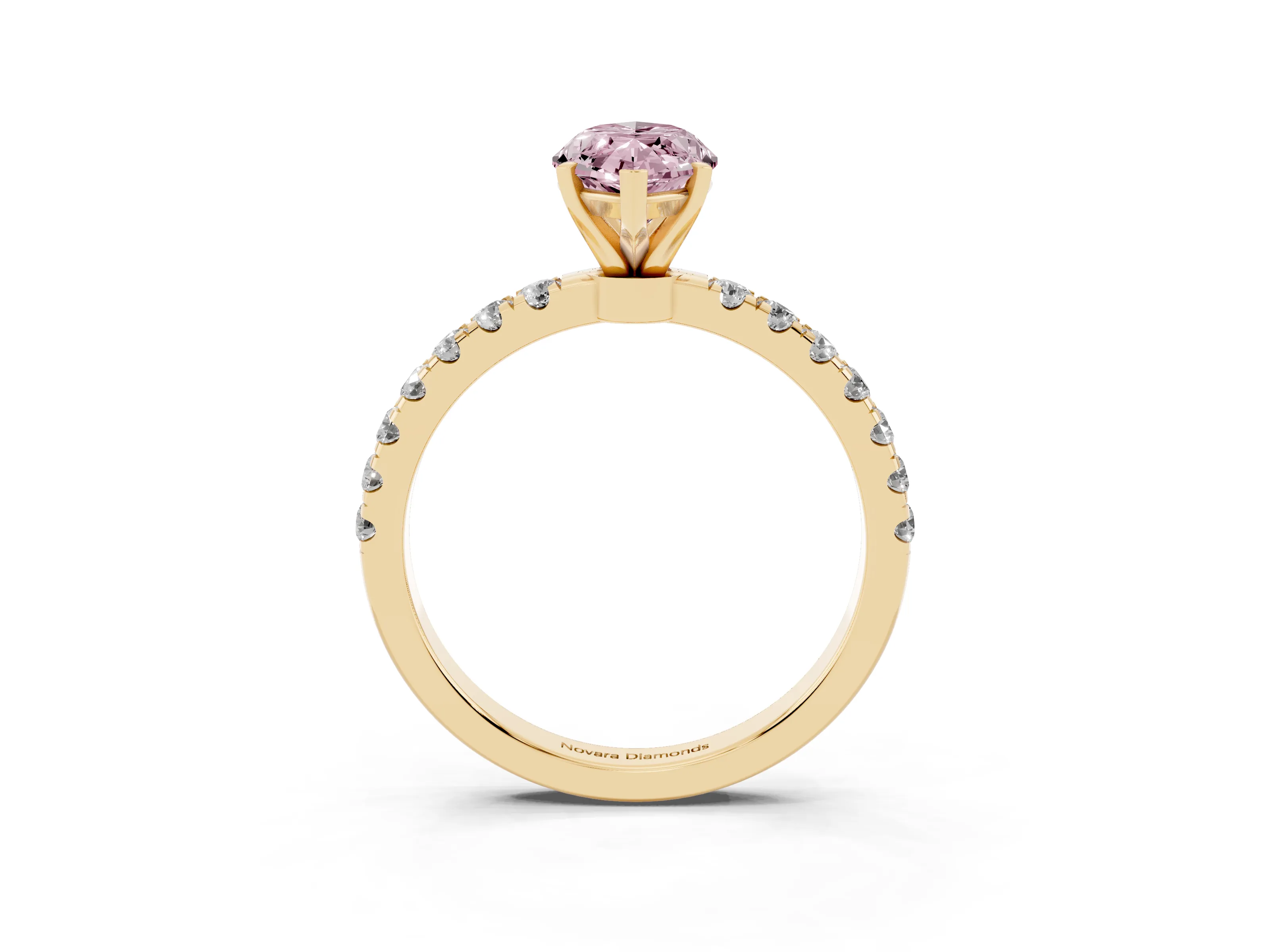 Fancy Pink Marquise Cut Diamond Solitaire Ring Set in Yellow gold with Pavé Accents and Prong Setting