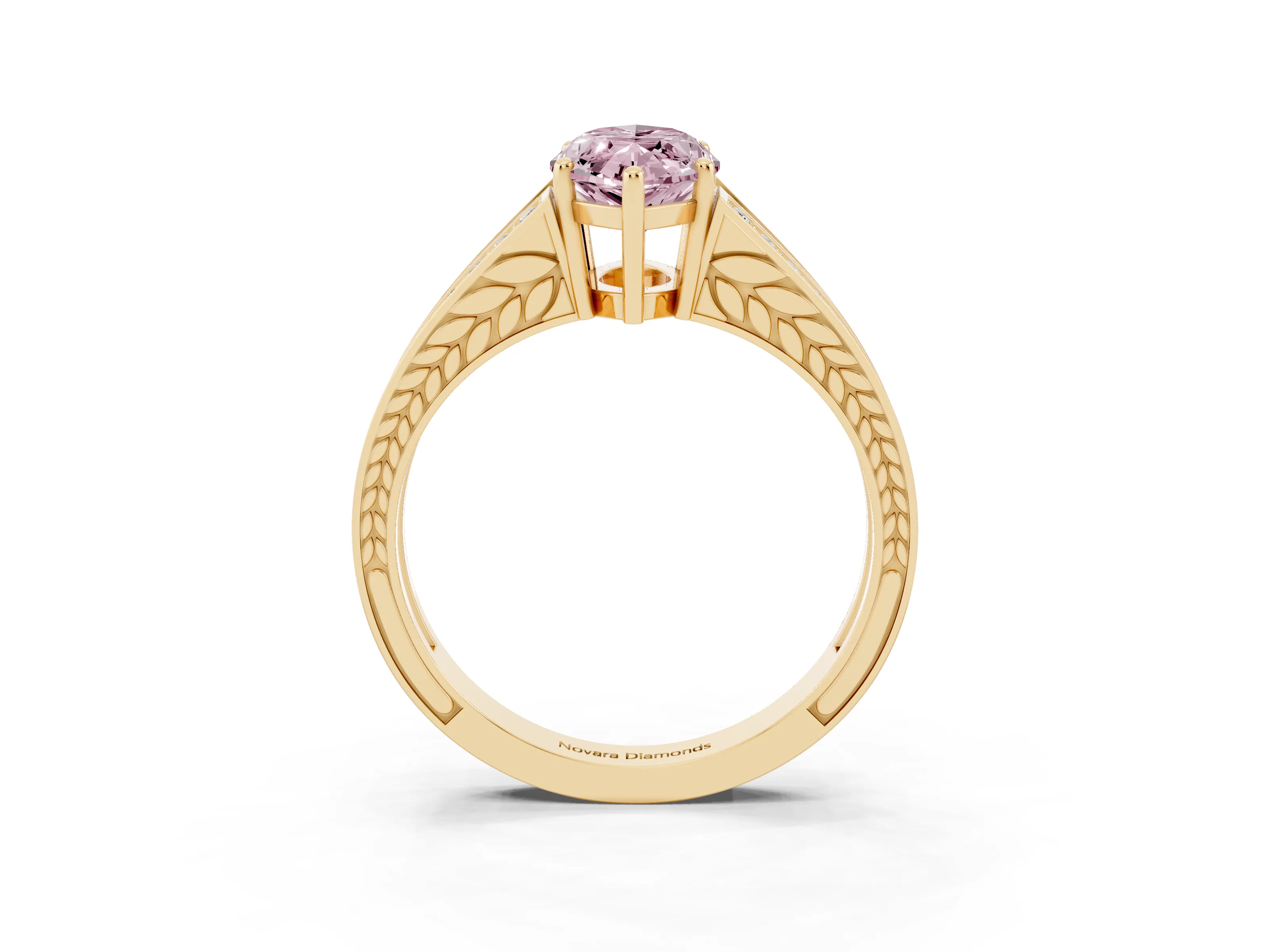 Fancy Pink Marquise Cut Diamond Split Shank Ring Set in Yellow gold with Pavé Band and Prong Setting