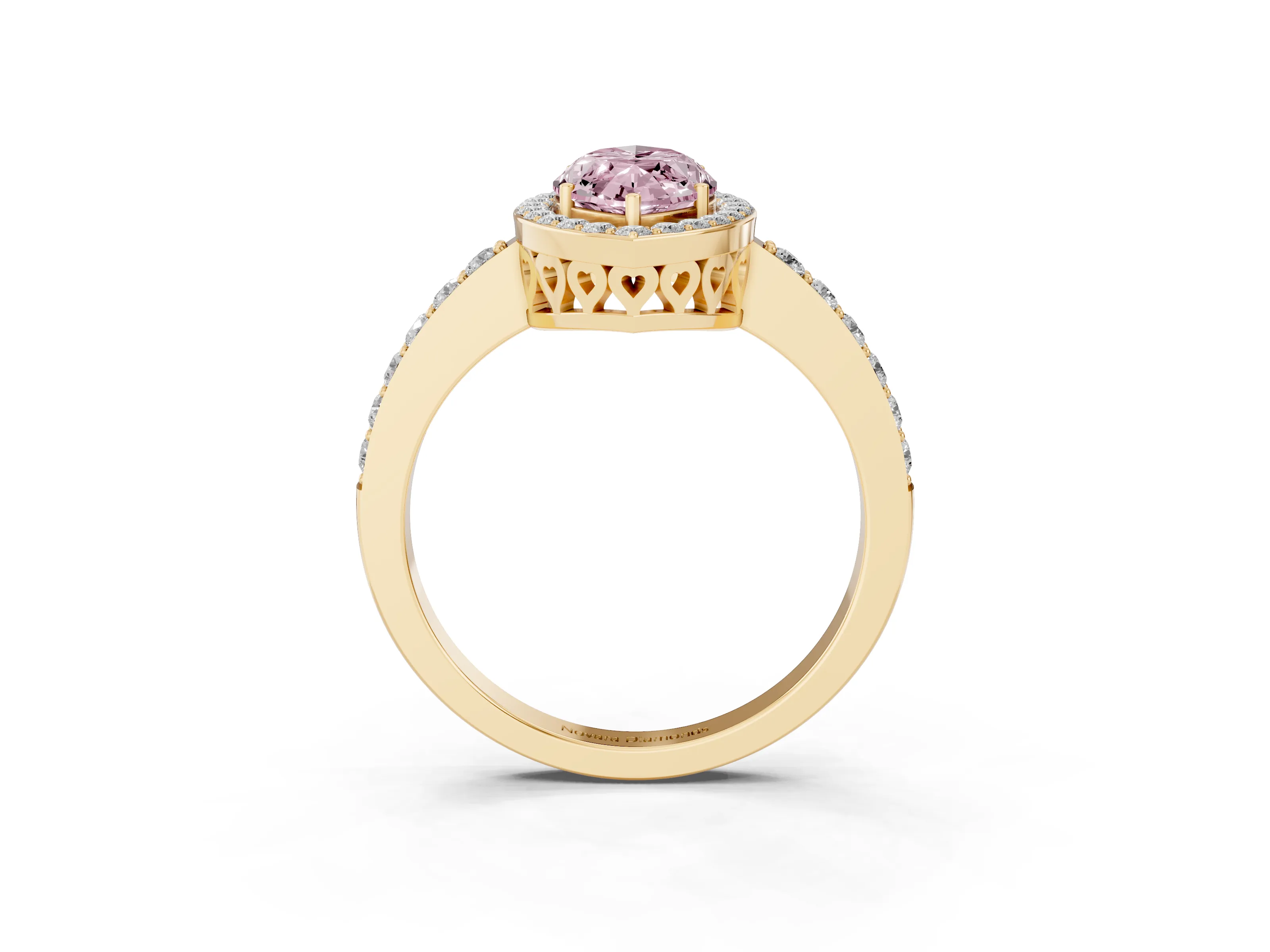 Fancy Pink Marquise Cut Diamond Halo Ring Set in Yellow gold with Pavé-Setting Band and Open Prong Center