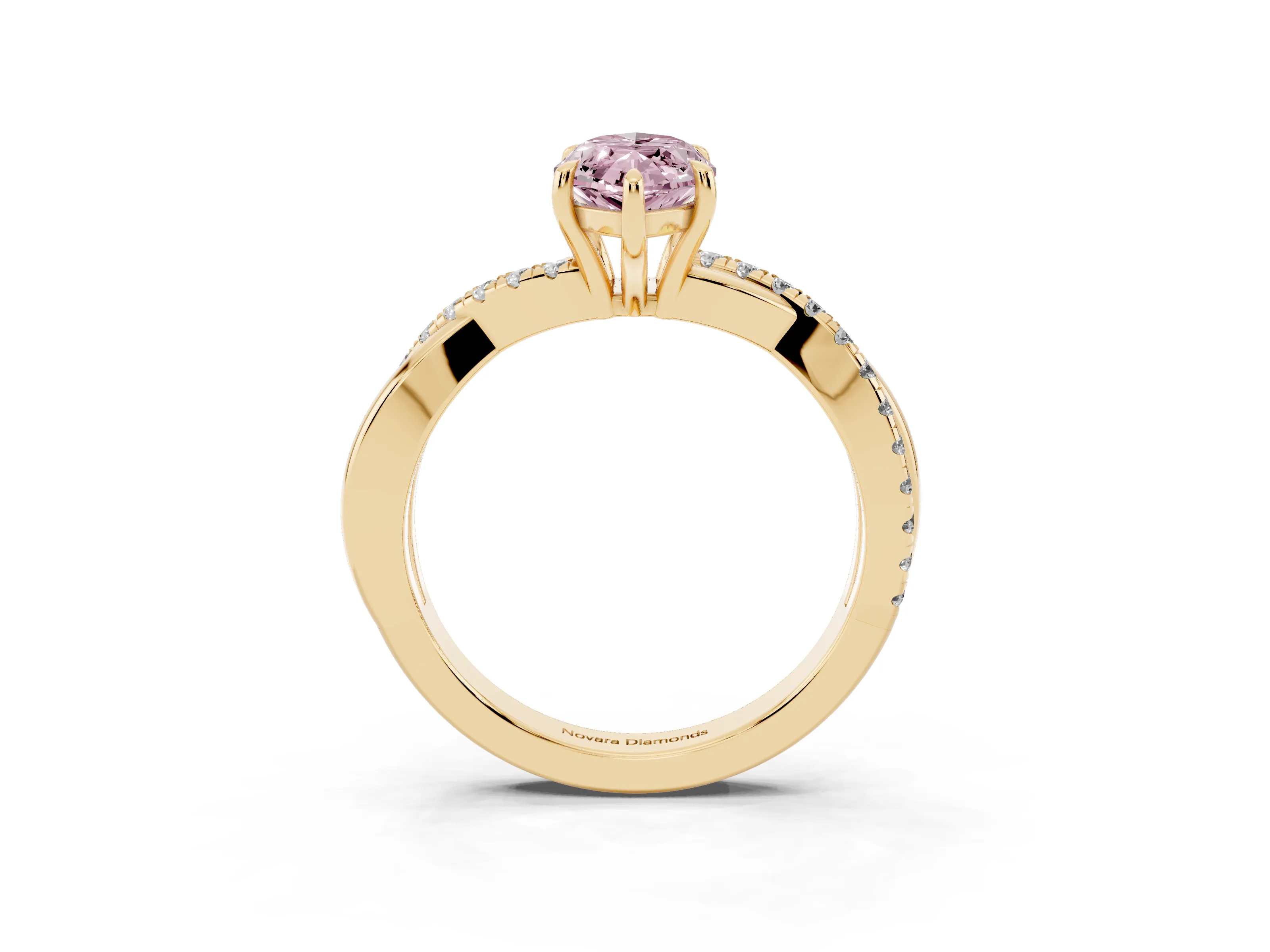 Fancy Pink Marquise Cut Diamond Twisted Pavé Band Ring Set in Yellow gold with Prong Setting