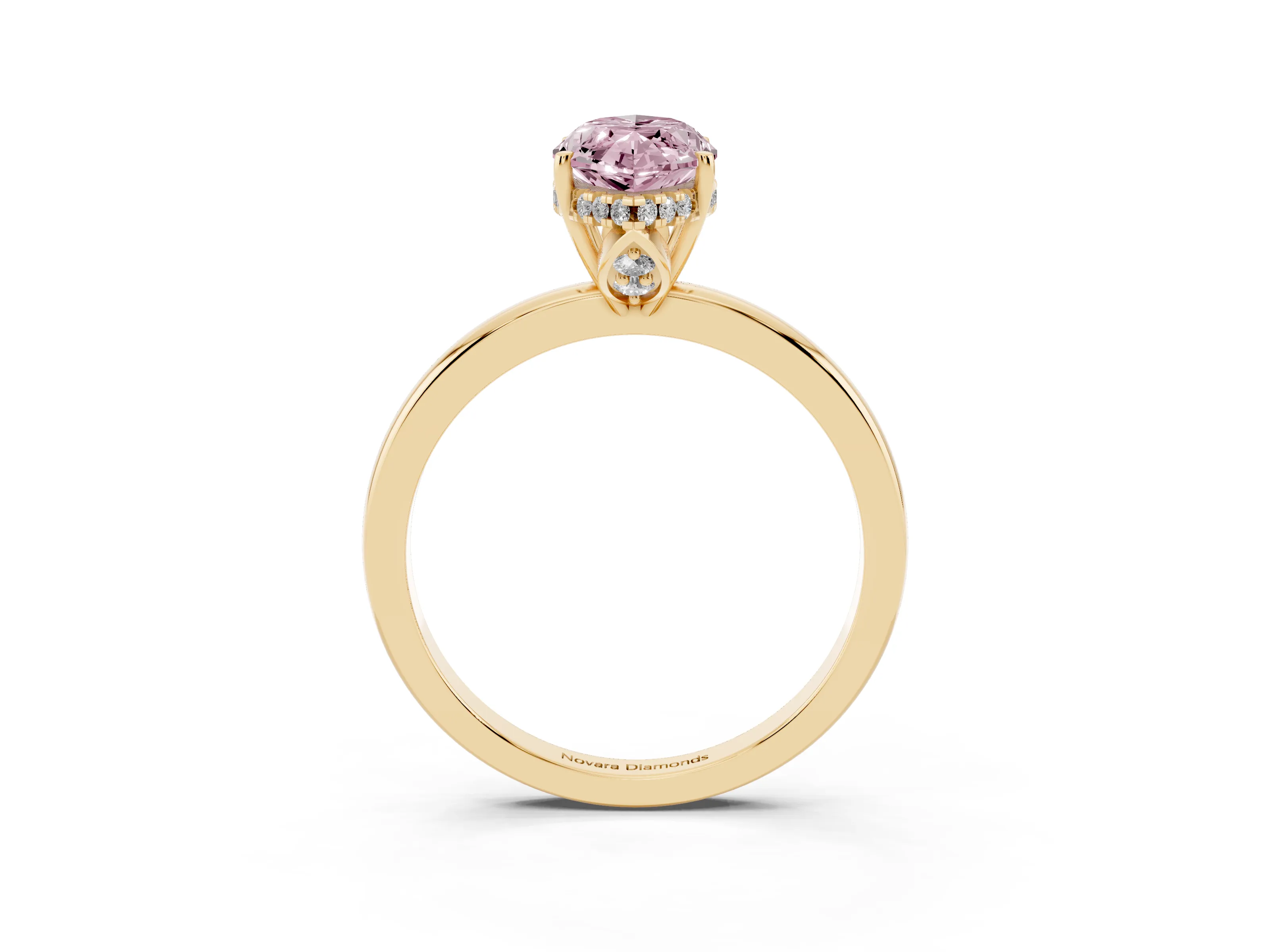 Fancy Pink Marquise Cut Diamond Solitaire Ring Set in Yellow gold with Plain Band and Prong Setting