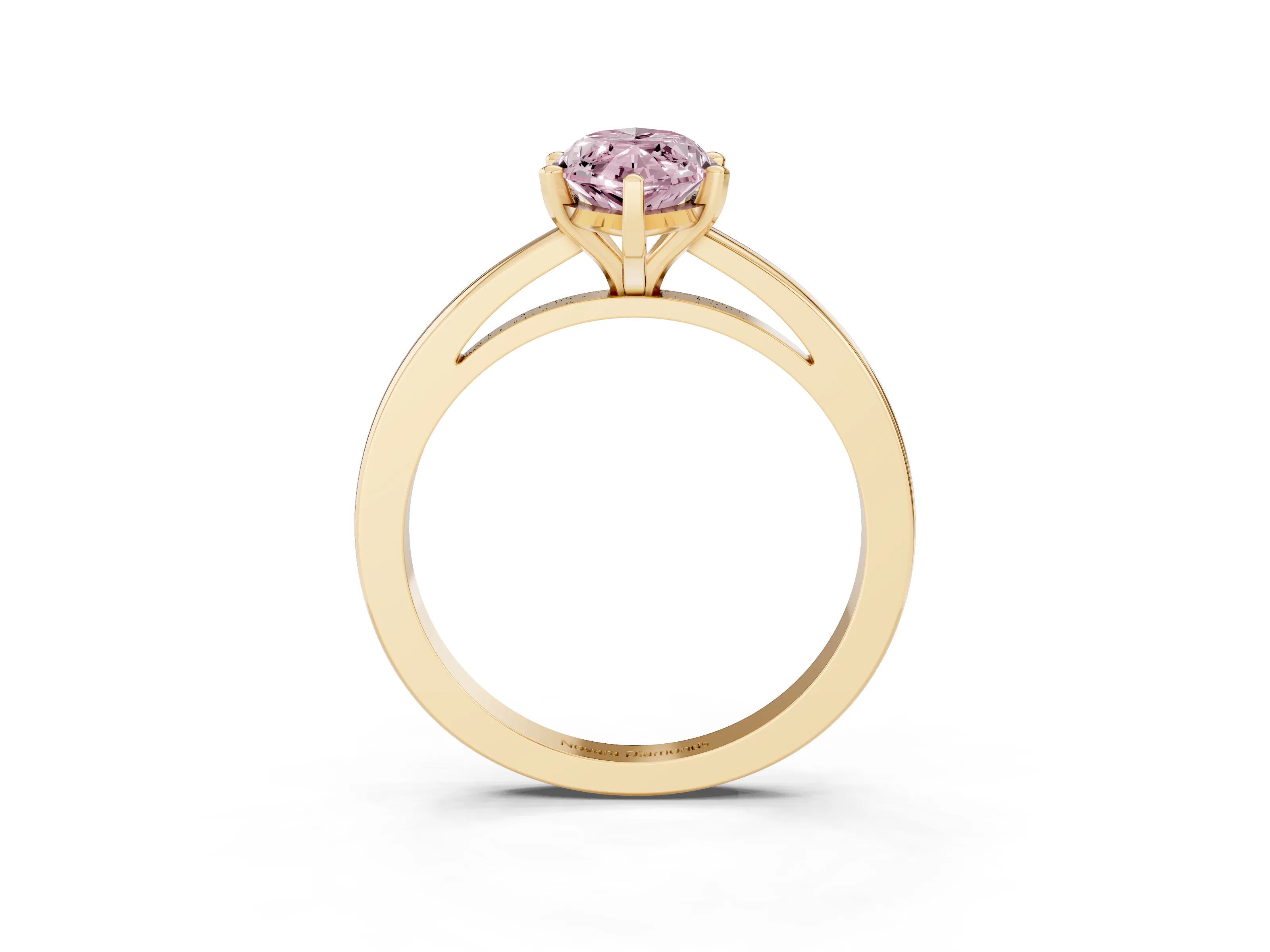 Fancy Pink Marquise Cut Diamond Solitaire Engagement Ring Set in Yellow gold with Prong Setting on a Classic Band