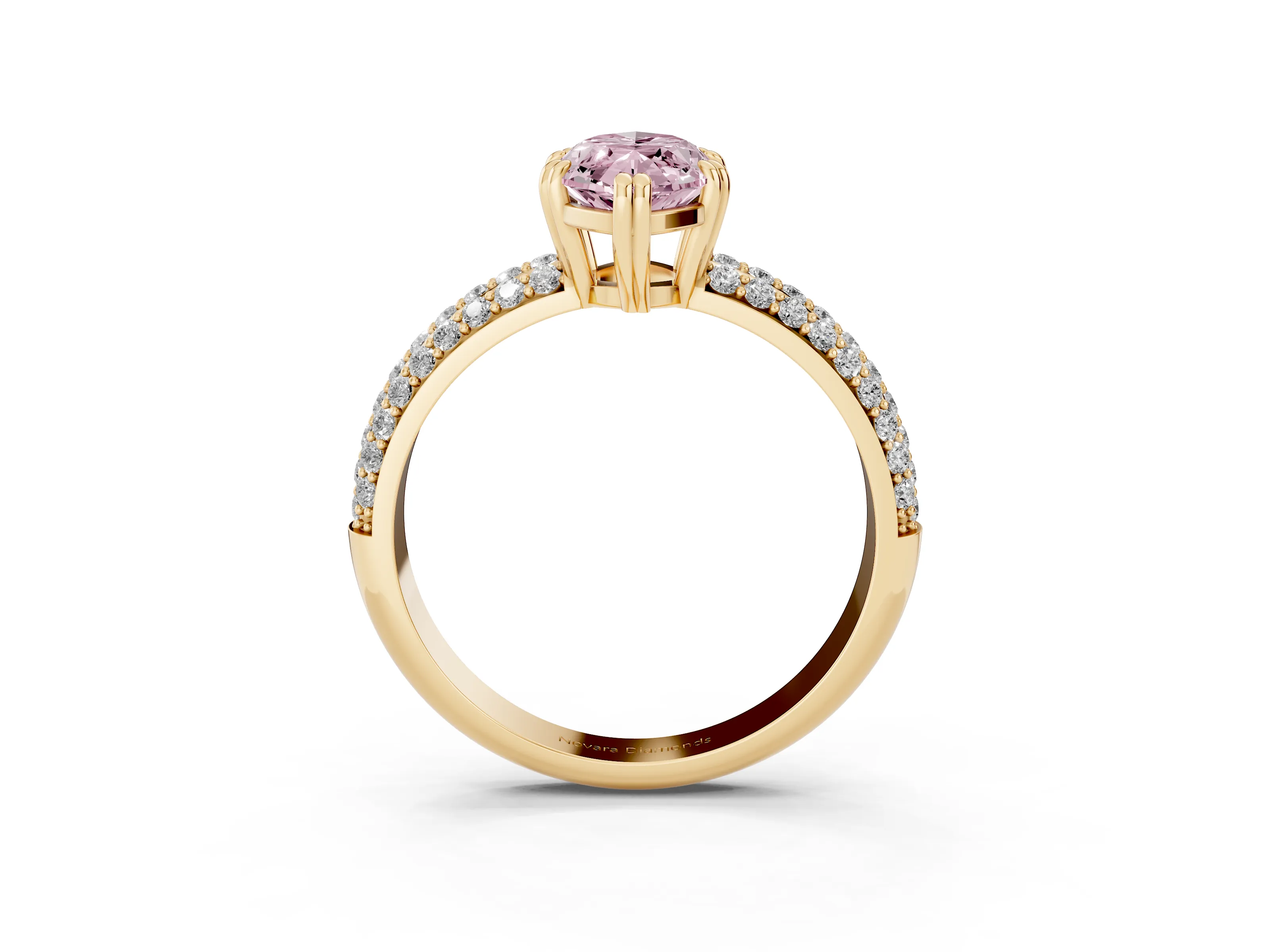 Fancy Pink Marquise Cut Diamond Solitaire Ring Set in Yellow gold with Multi-Row Round Pavé Band and Prong Setting