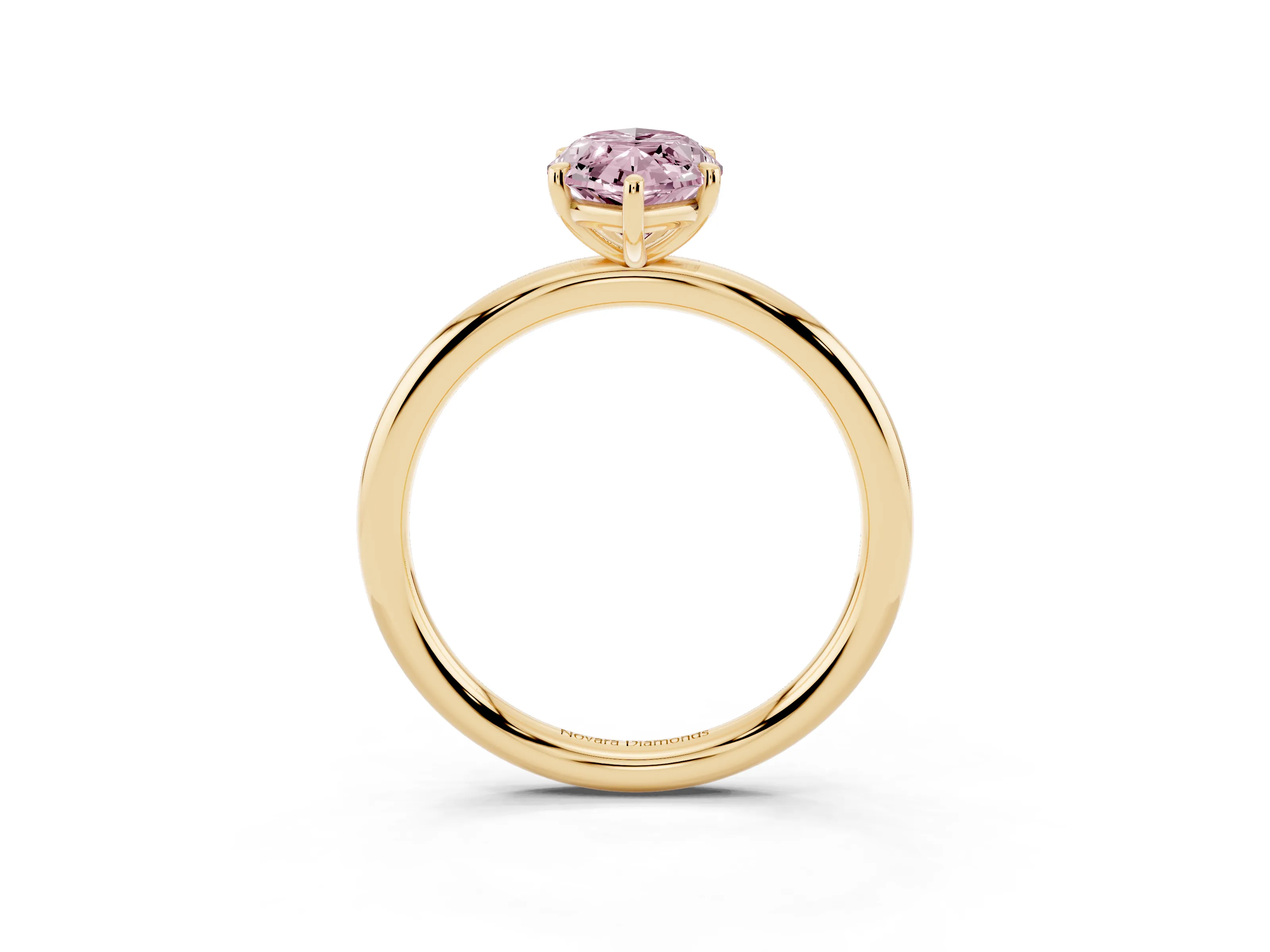Fancy Pink Marquise Cut Diamond Solitaire Ring Set in Yellow gold with Prong Setting on a Polished Plain Band
