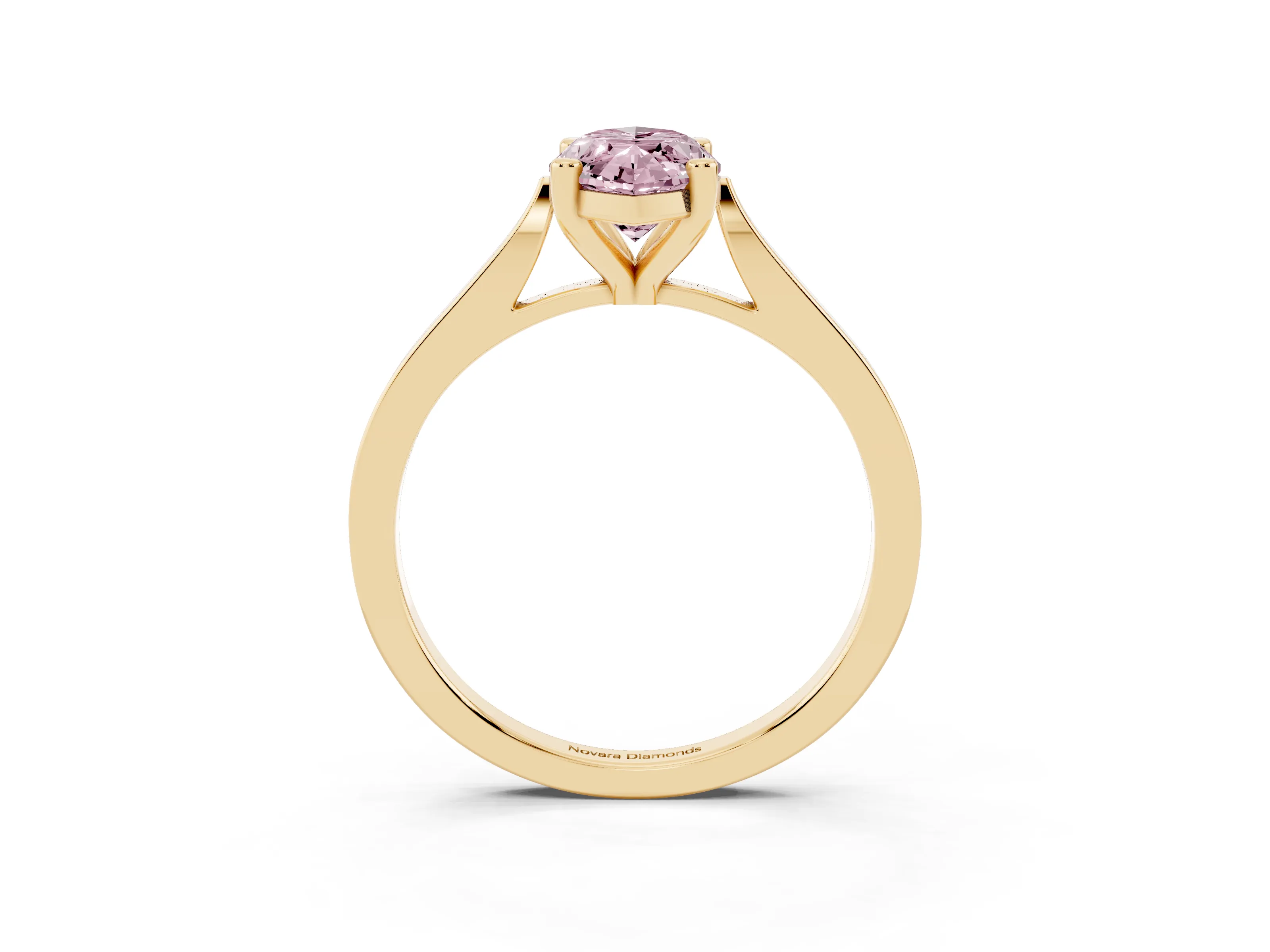 Fancy Pink Marquise Cut Diamond Solitaire Ring Set in Yellow gold with Prong Setting and Tapered Band