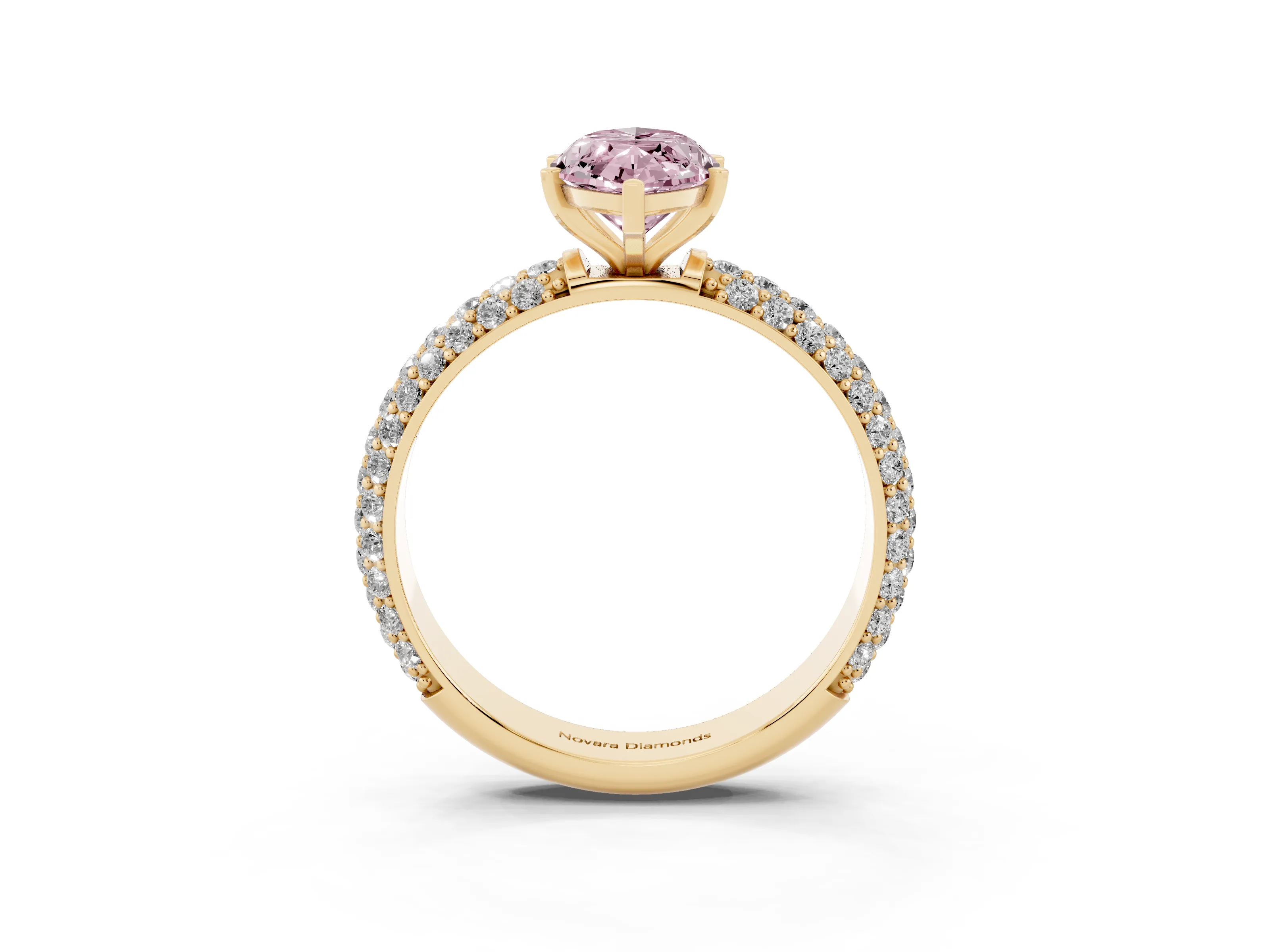 Fancy Pink Marquise Cut Diamond Solitaire Ring Set in Yellow gold with Prong Setting and Pavé-Set Band