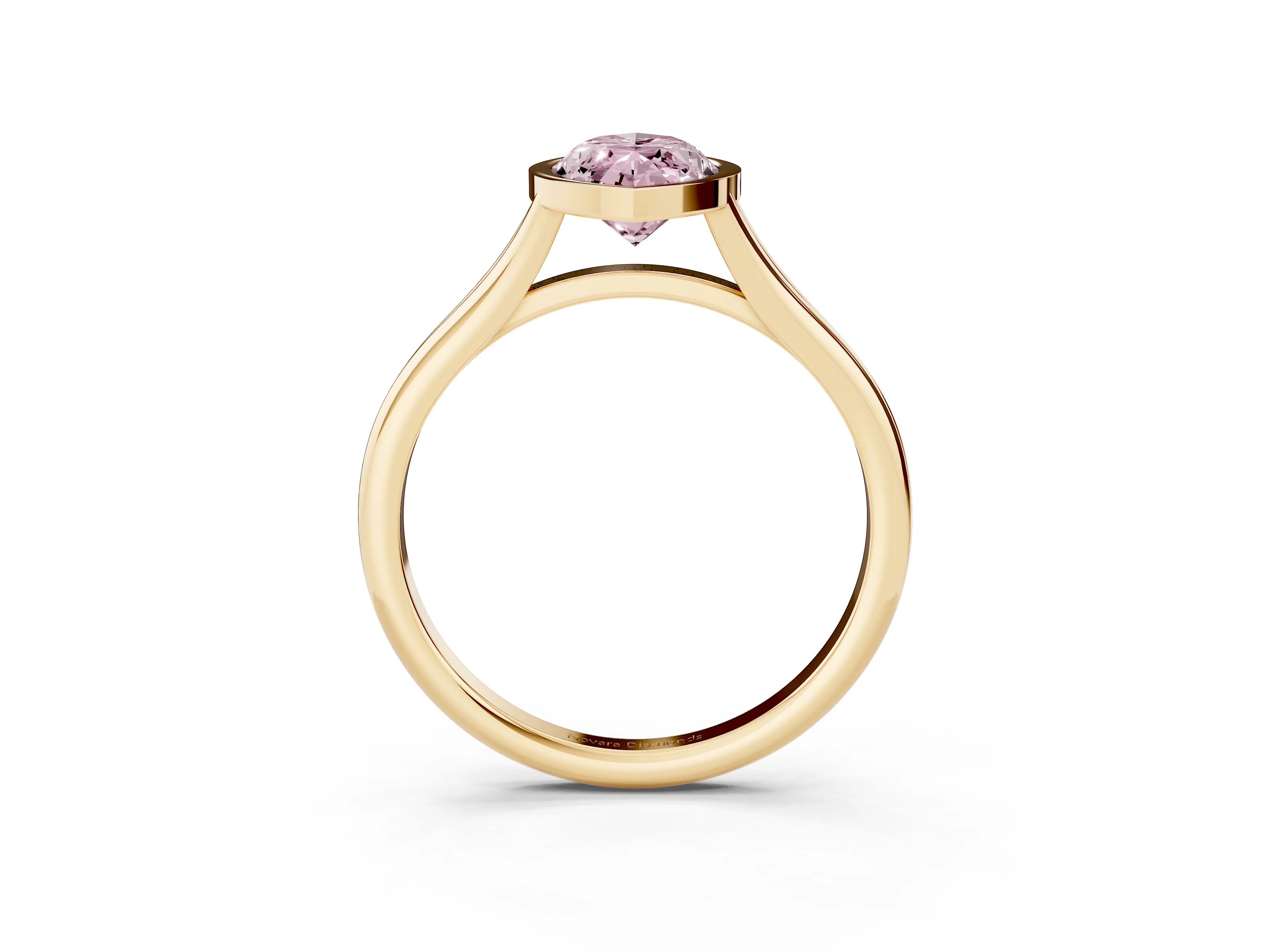 Fancy Pink Bezel Set Marquise Cut Diamond Solitaire Ring Set in Yellow gold with Tapered Band