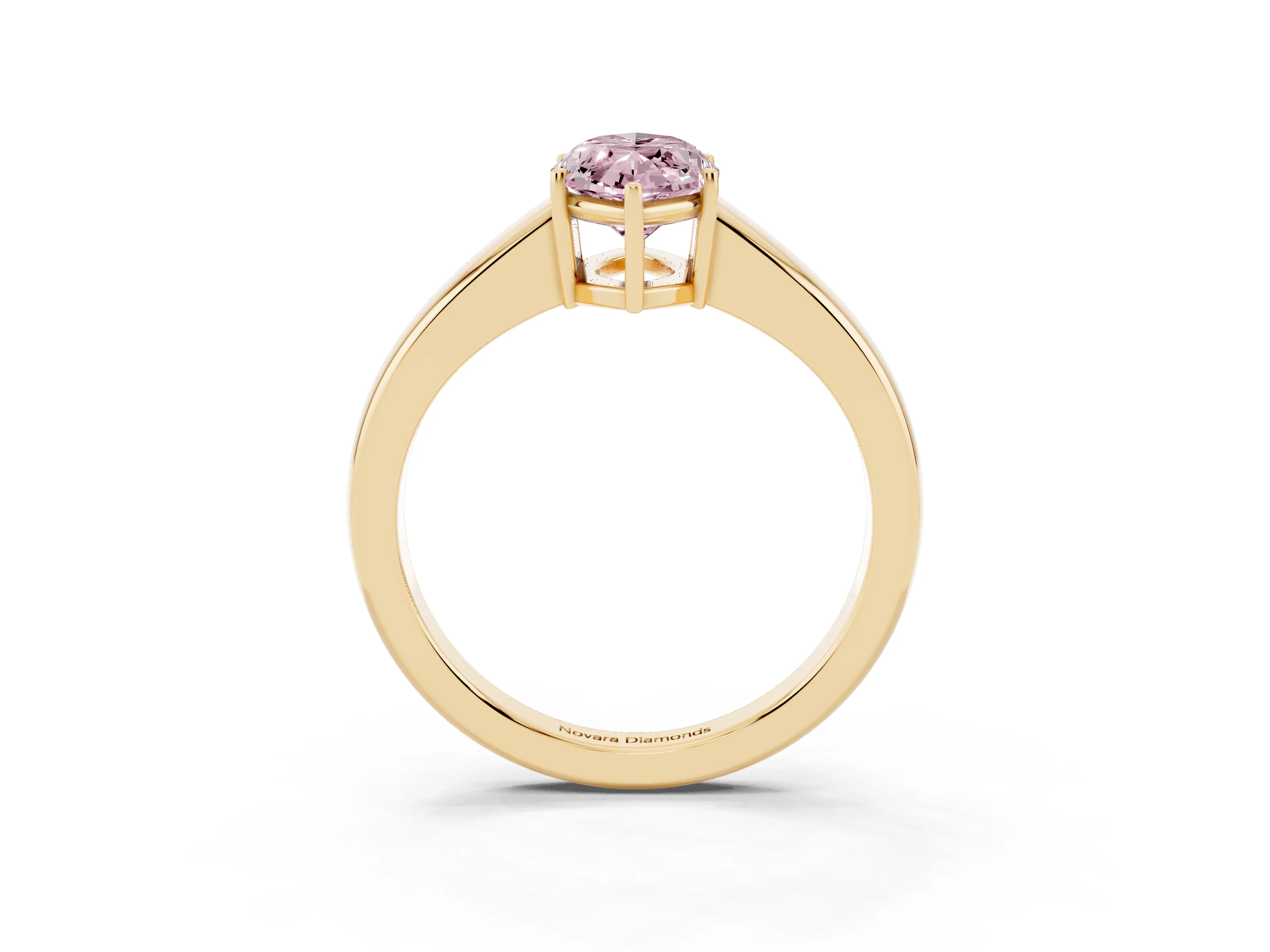 Fancy Pink Marquise Cut Diamond Solitaire Ring Set in Yellow gold with Tapered Band and Prong Setting