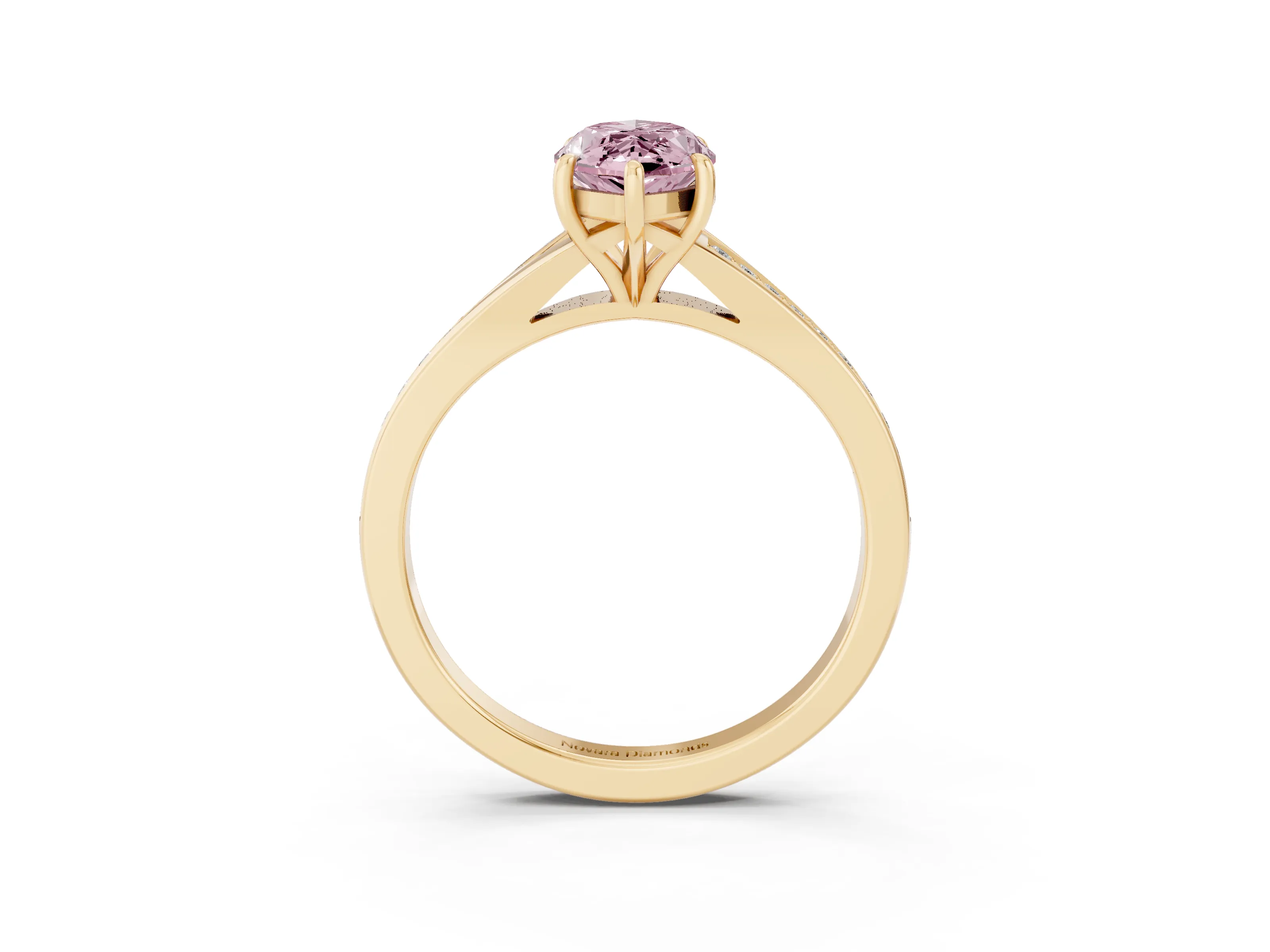 Fancy Pink Marquise Cut Diamond Solitaire Ring Set in Yellow gold with Pavé Accent Band and Classic Prong Setting