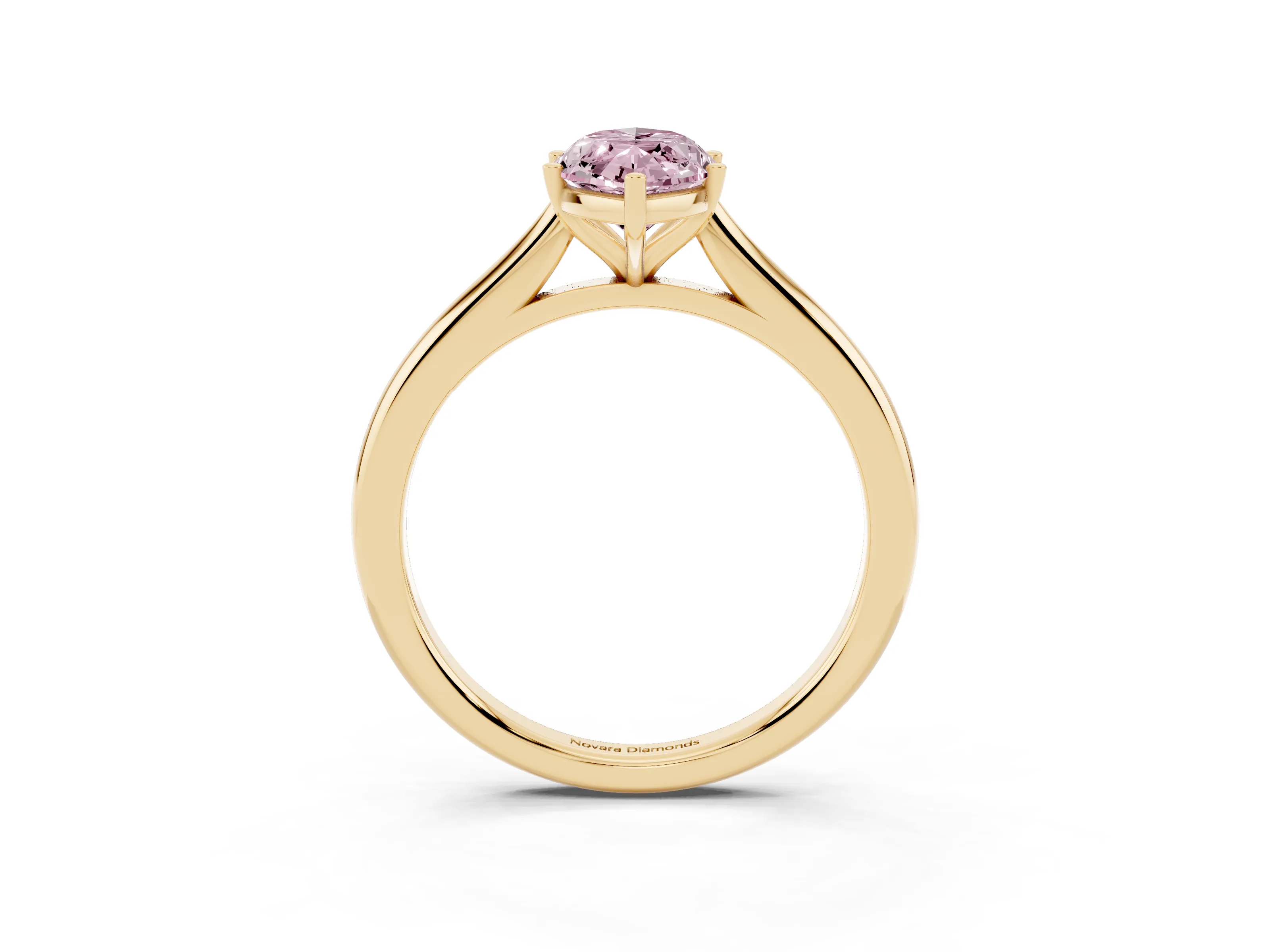 Fancy Pink Marquise Cut Diamond Solitaire Ring Set in Yellow gold with Cathedral Band and Prong Setting
