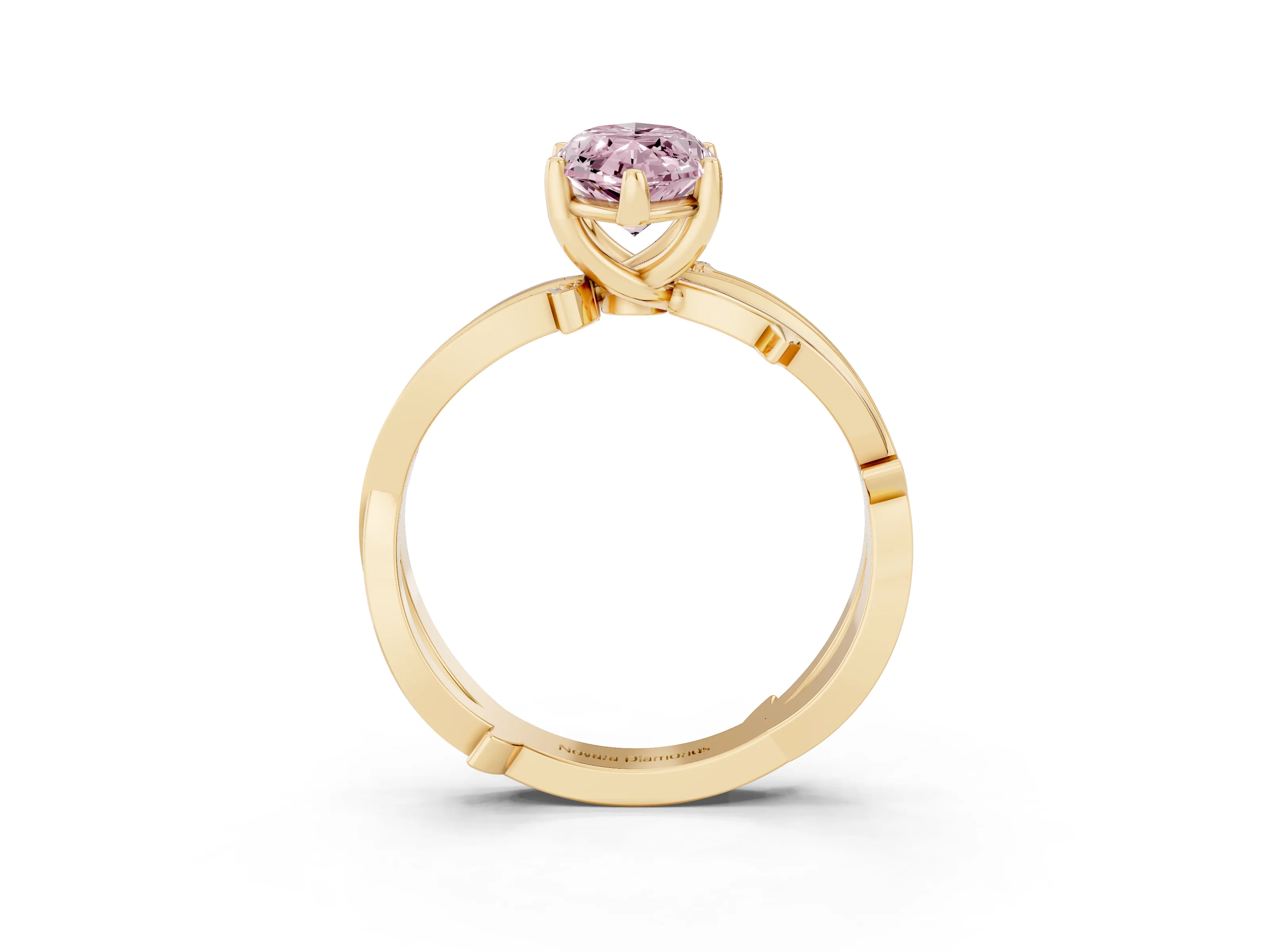 Fancy Pink Marquise Cut Diamond Pavé Twist Band Solitaire Ring Set in Yellow gold with Prong Setting