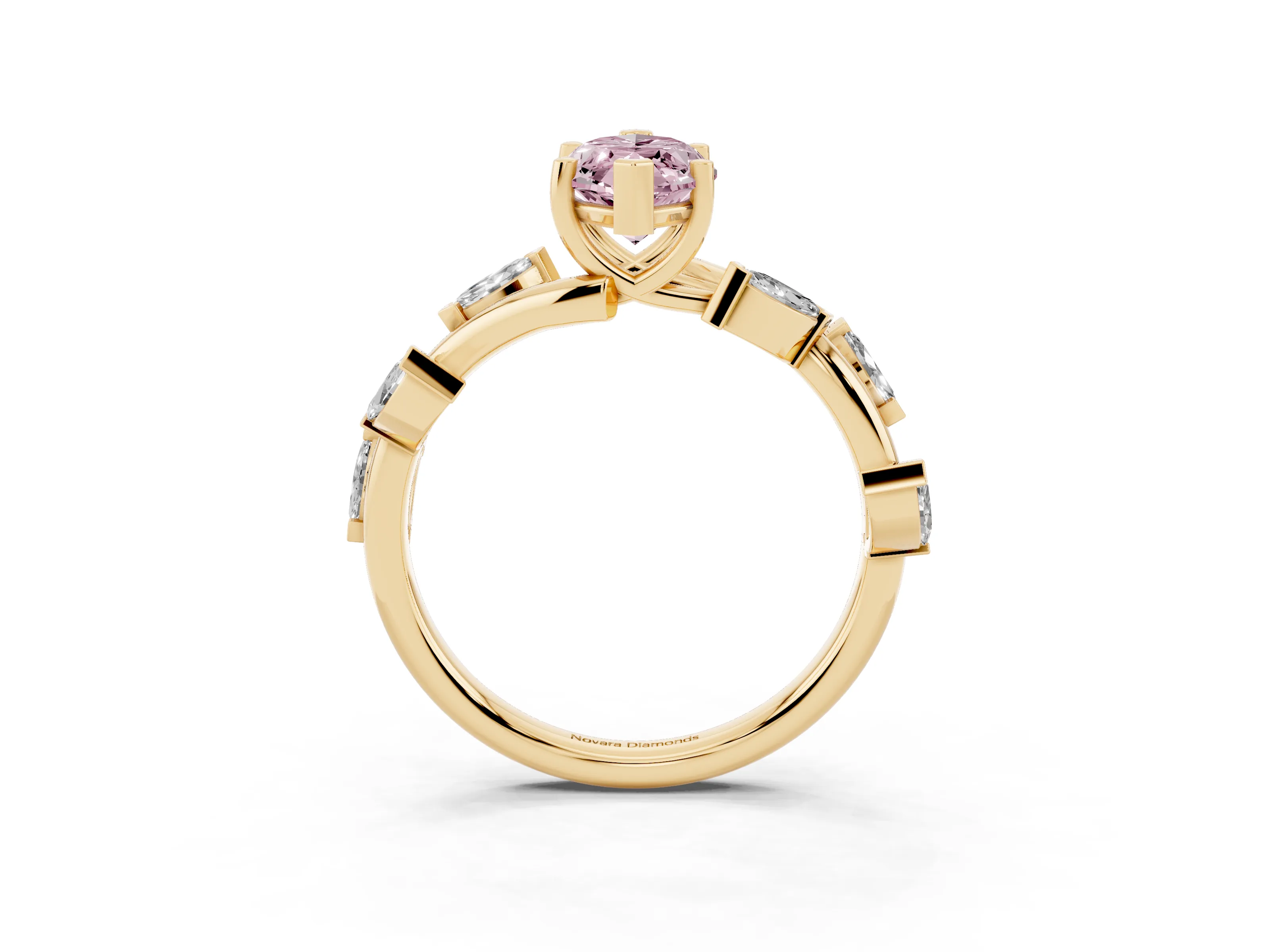 Fancy Pink Marquise Cut Diamond Solitaire Ring Set in Yellow gold with Twisted Marquise Accent Band