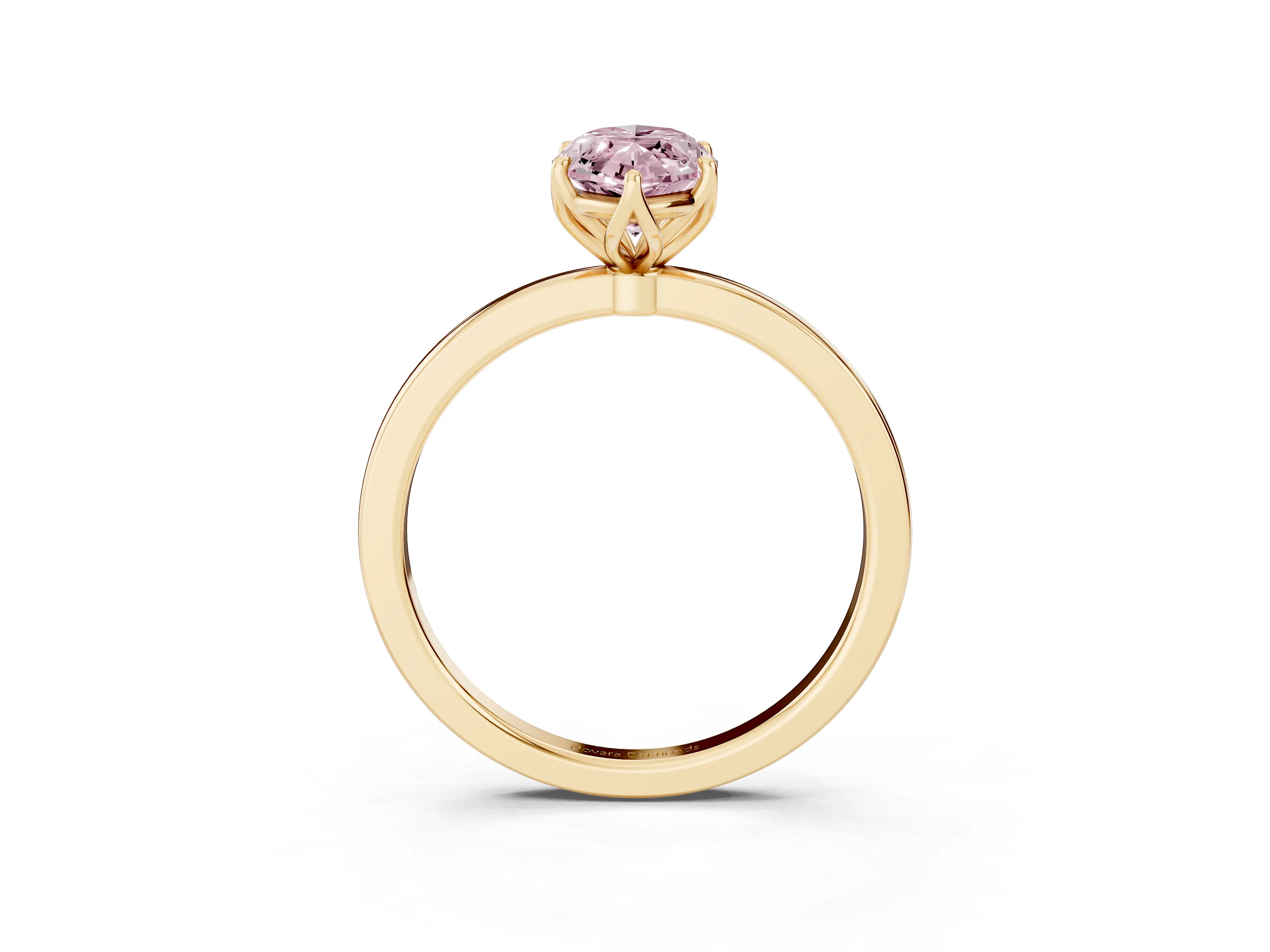 Fancy Pink Marquise Cut Diamond Solitaire Ring Set in Yellow gold with Prong Setting and Thin Polished Band