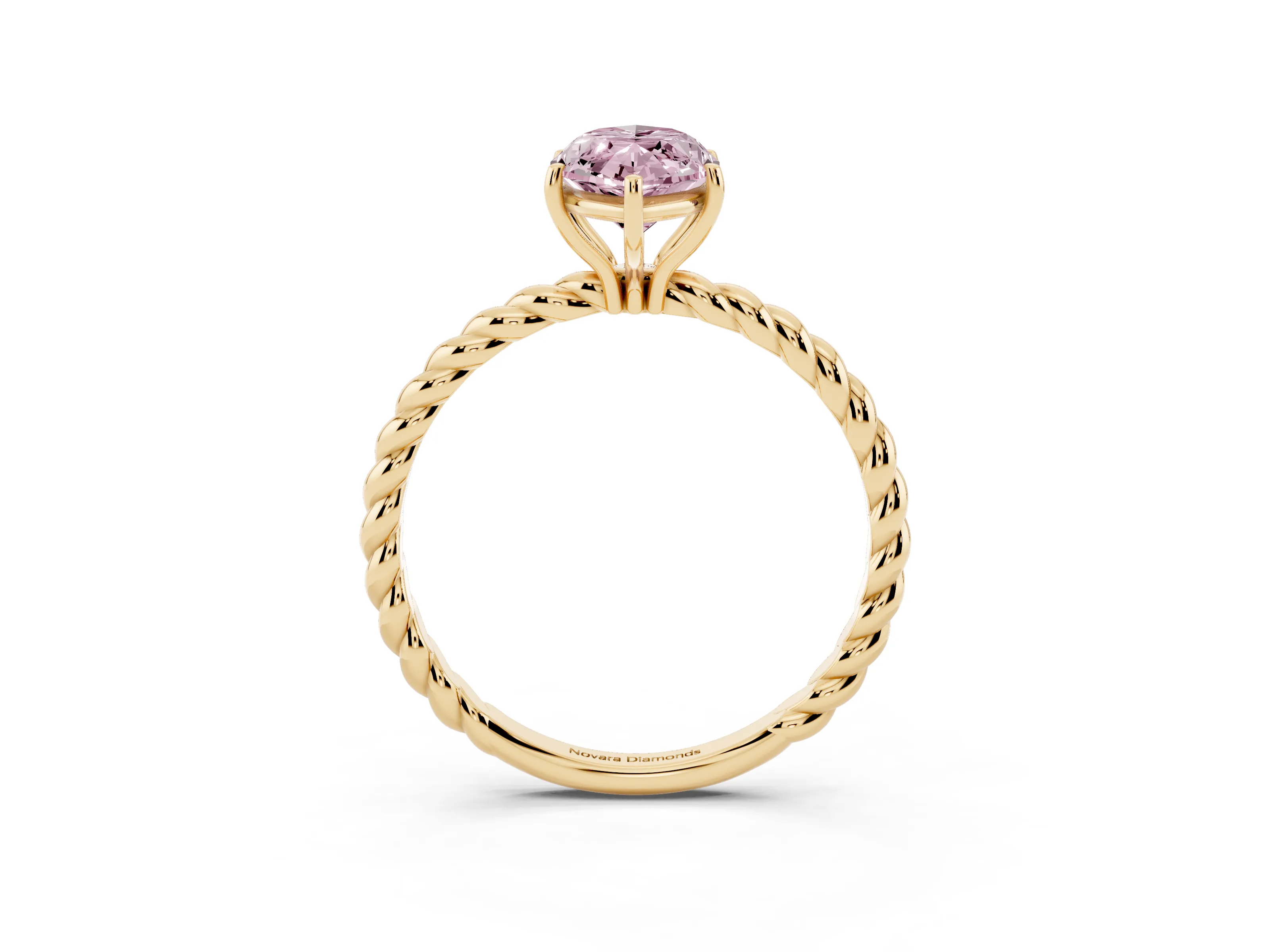 Fancy Pink Marquise Cut Diamond Solitaire Ring Set in Yellow gold with Twist Band and Prong Setting