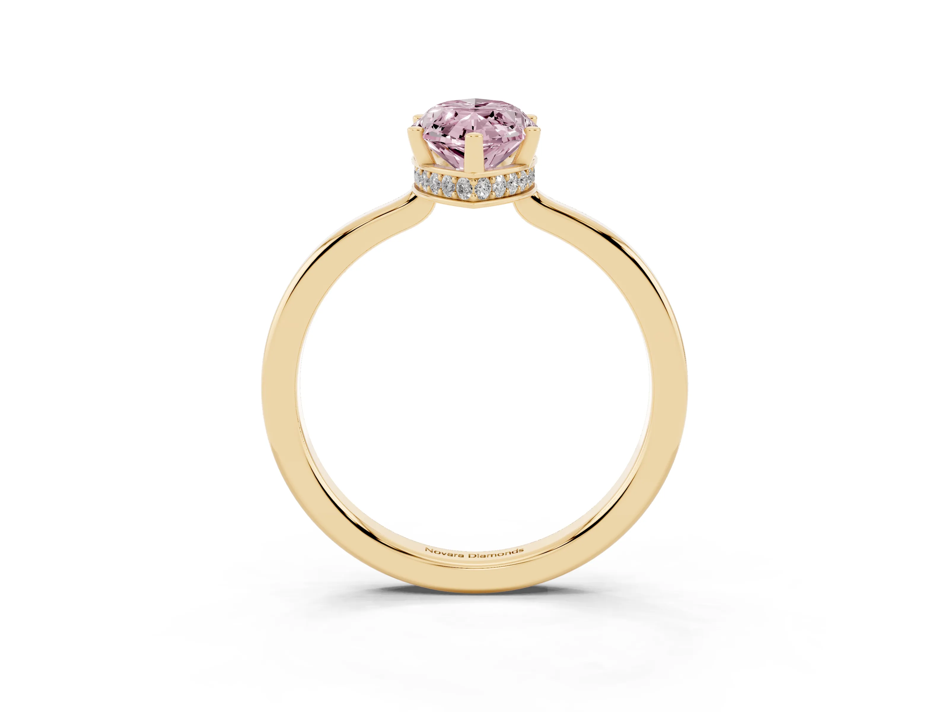Fancy Pink Marquise Cut Diamond Solitaire Engagement Ring Set in Yellow gold with Prong Setting on a Plain Band