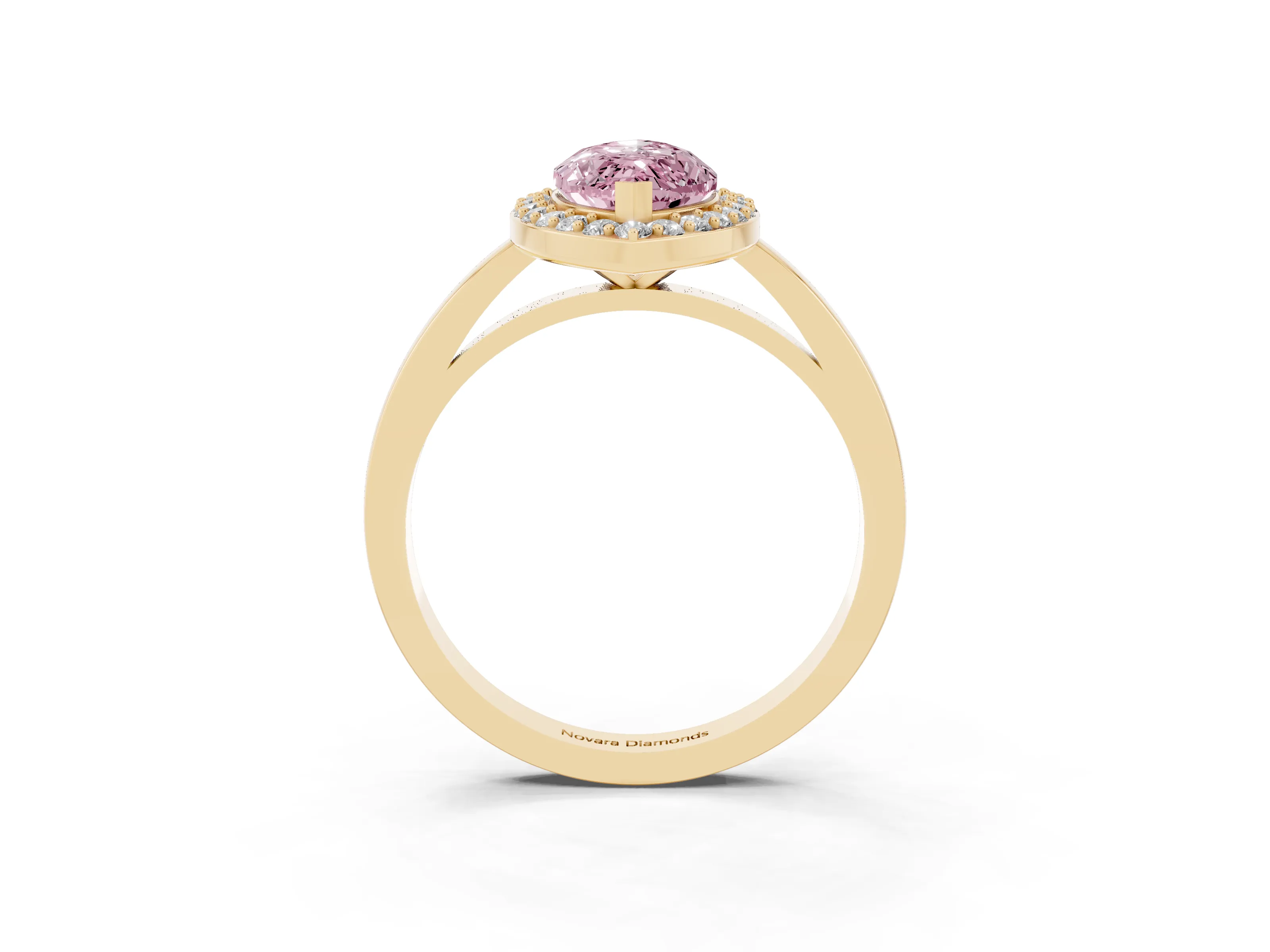 Fancy Pink Marquise Cut Diamond Halo Ring Set in Yellow gold with Solitaire Band and Prong Setting