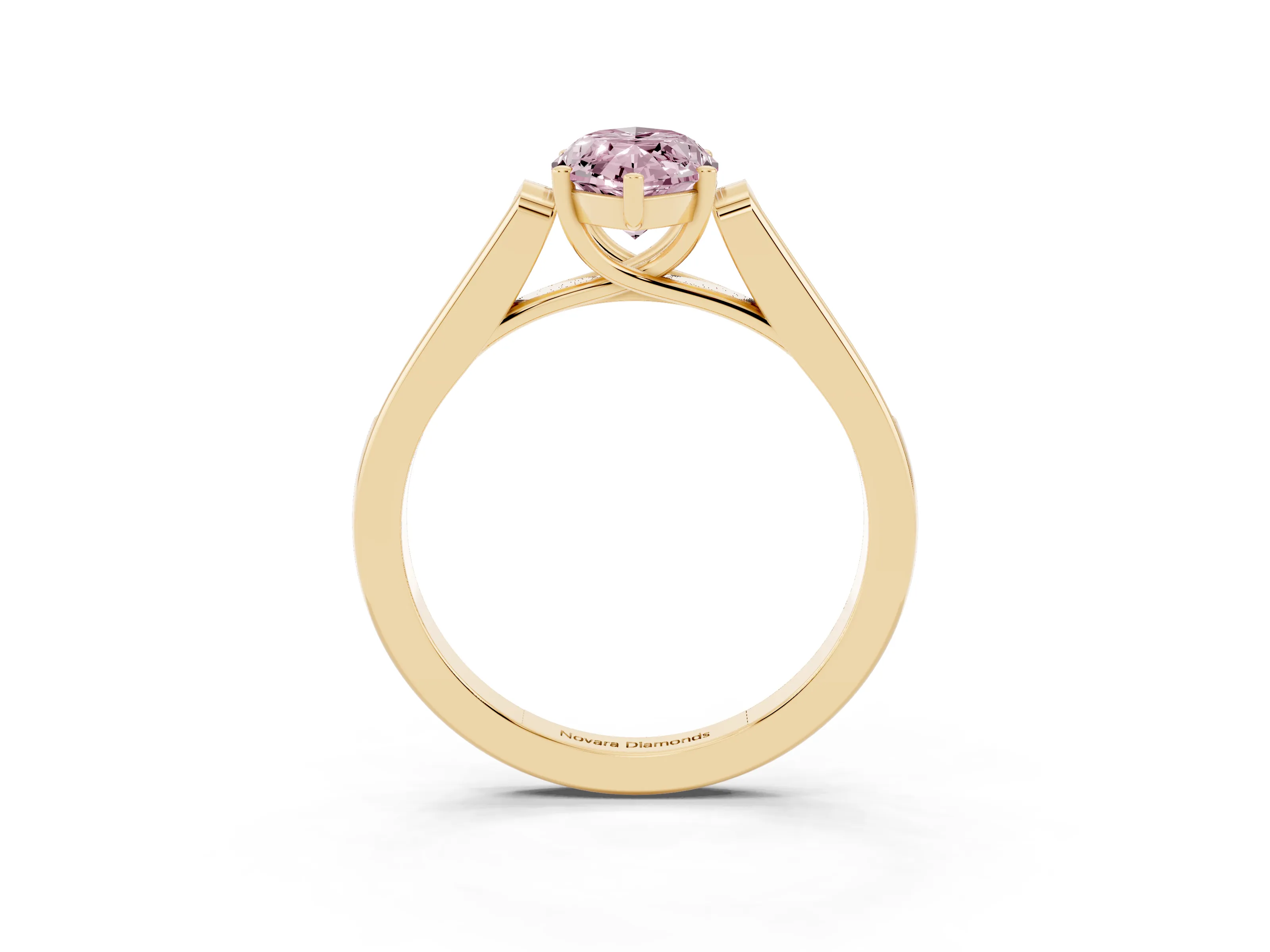 Fancy Pink Marquise Cut Diamond Solitaire Cathedral Engagement Ring Set in Yellow gold with Channel-Set Band and Prong Setting