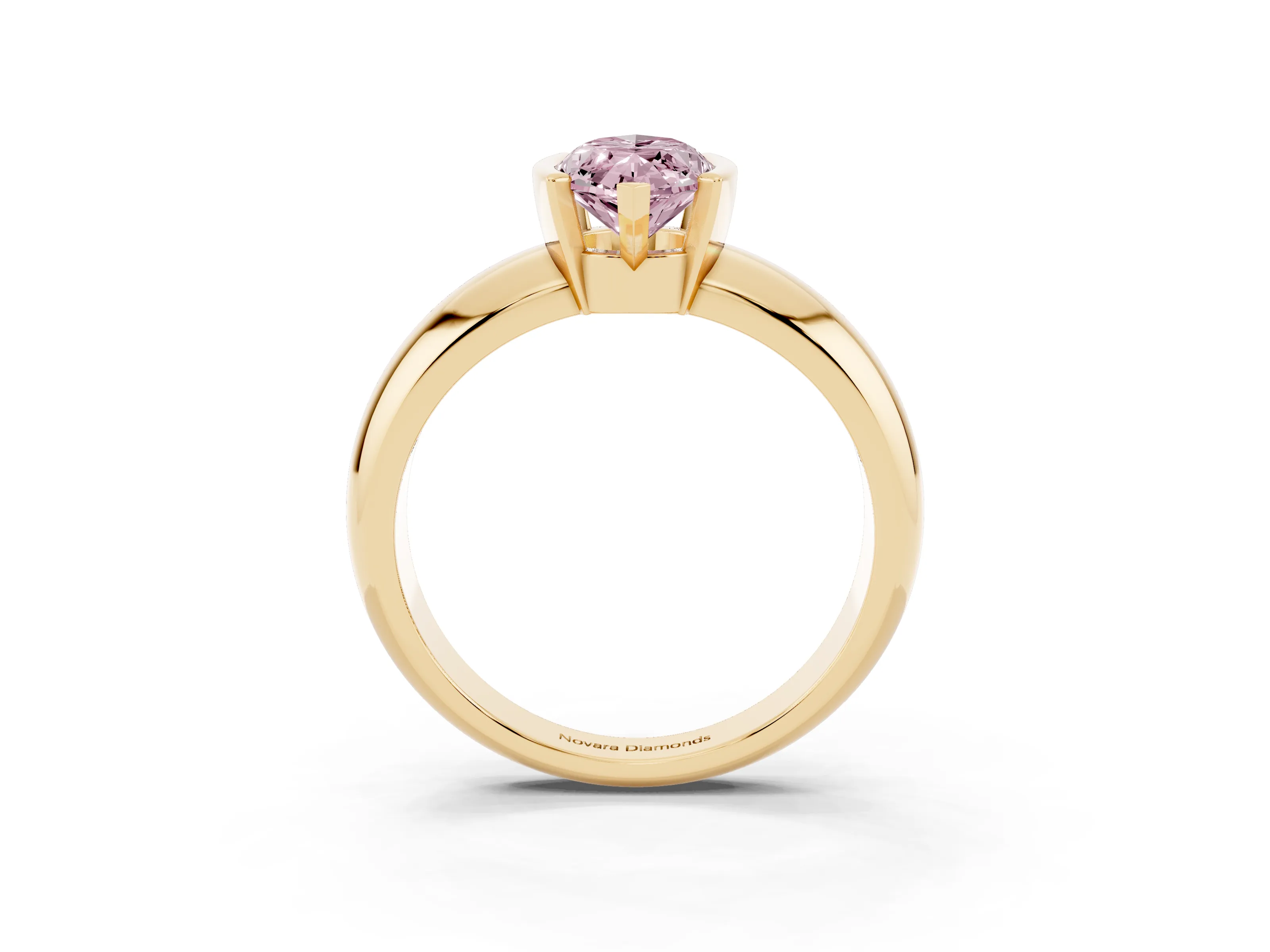 Fancy Pink Marquise Cut Diamond Solitaire Tension Set Ring Set in Yellow gold with Wide Band