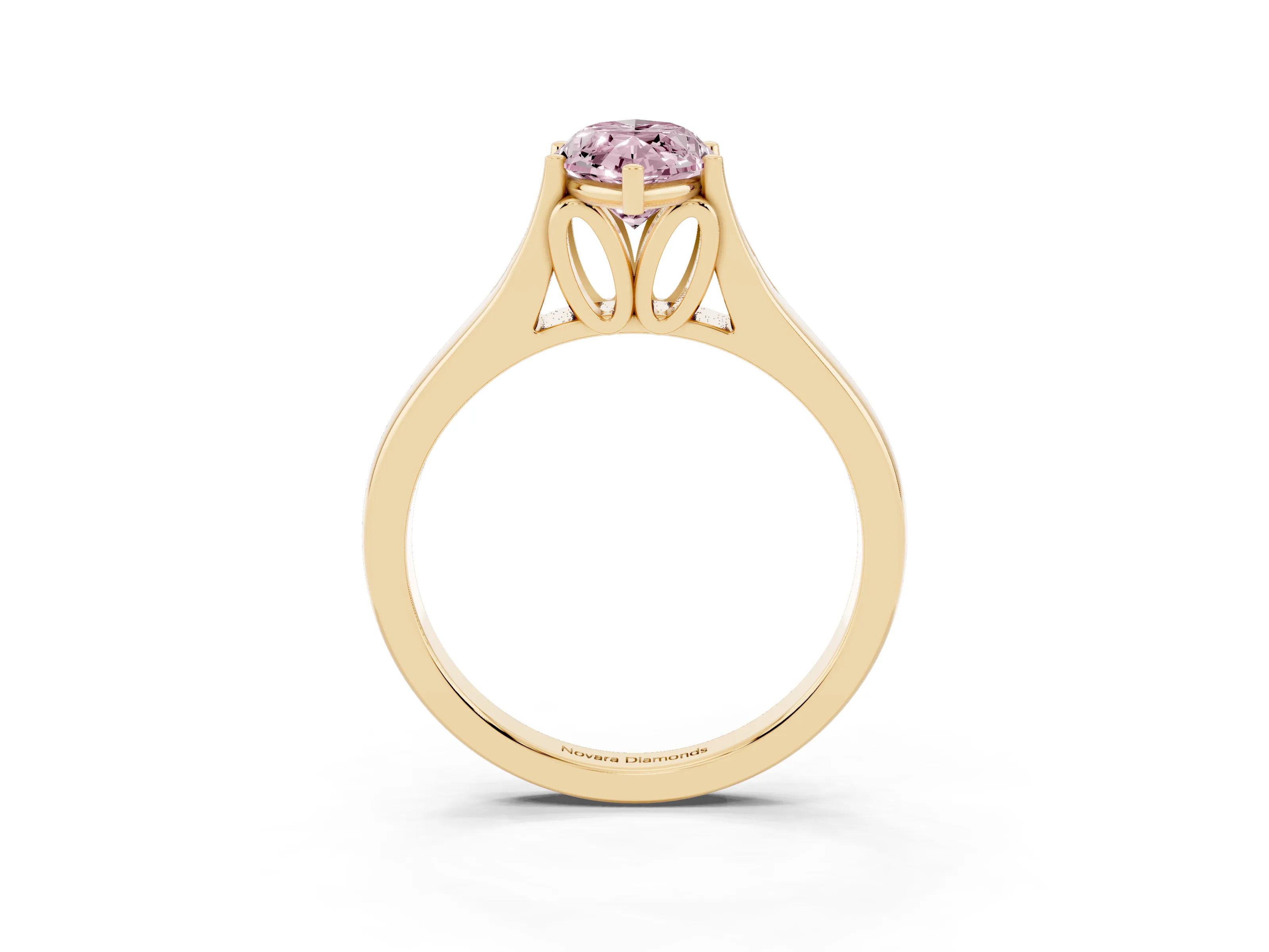 Fancy Pink Marquise Cut Diamond Solitaire Ring Set in Yellow gold with Arched Cathedral Band and Prong Setting