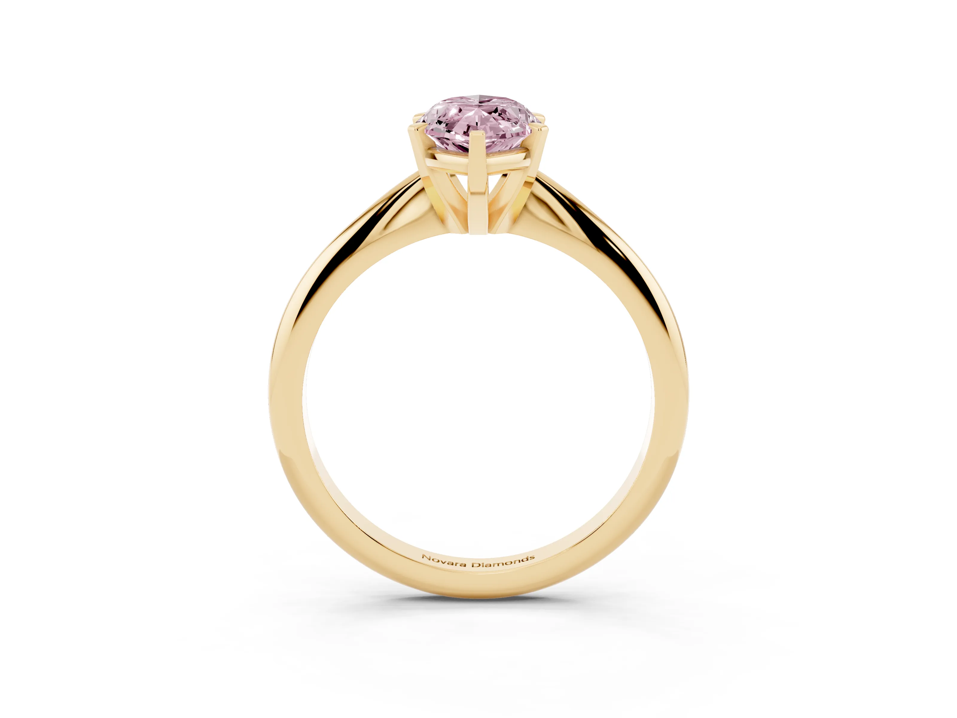 Fancy Pink Marquise Cut Diamond Solitaire Ring Set in Yellow gold with Prong Setting on a Plain Round Band