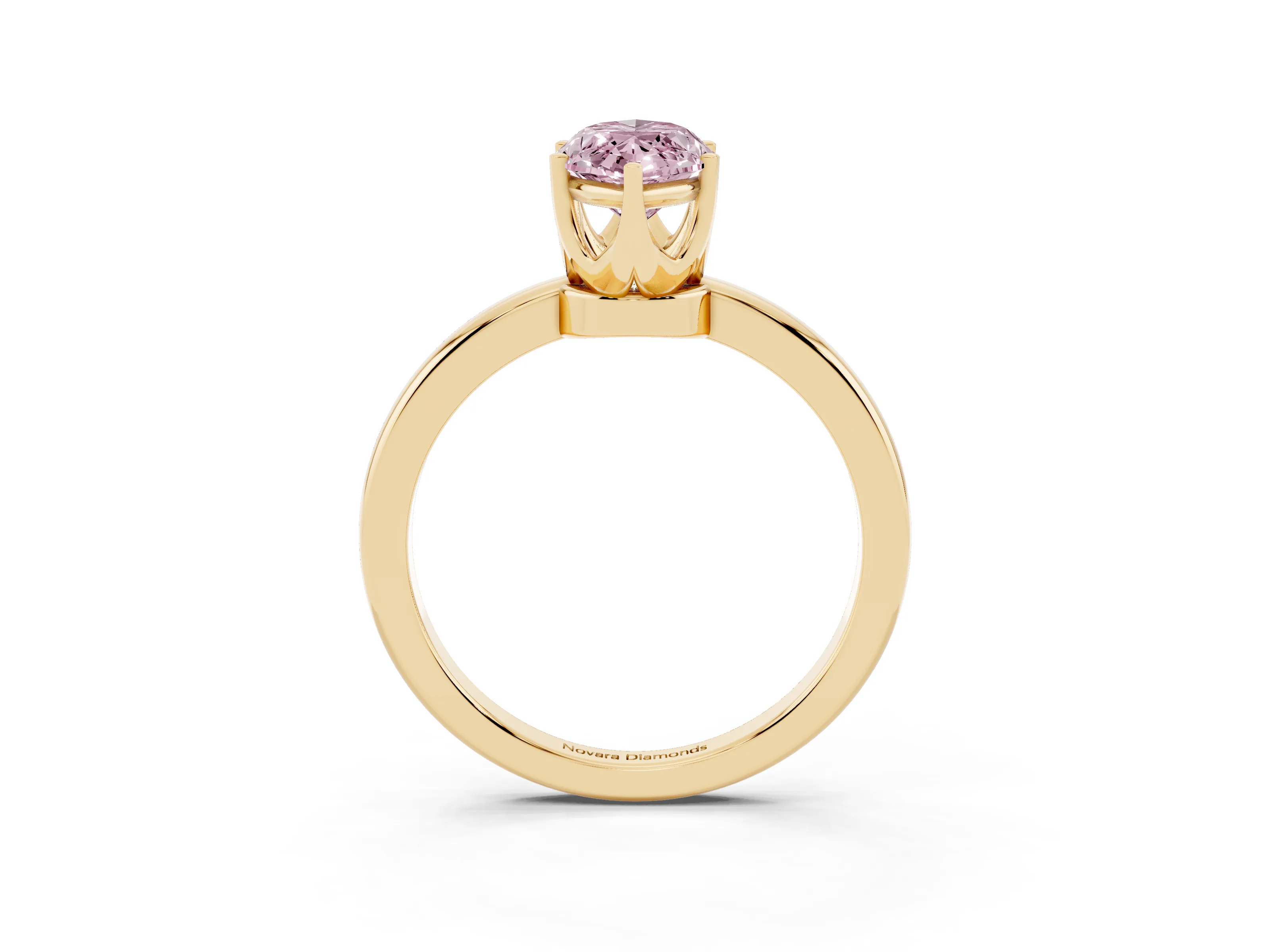 Fancy Pink Marquise Cut Diamond Solitaire Ring Set in Yellow gold with Raised Prong Setting on a Classic Band