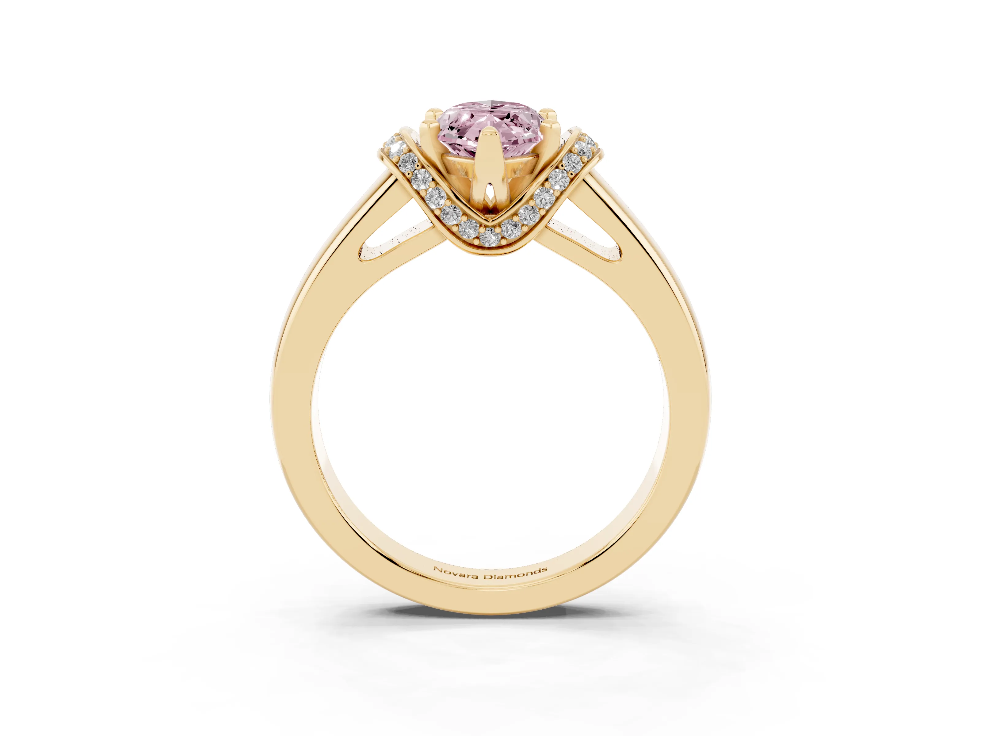 Fancy Pink Marquise Cut Diamond Pavé Band Solitaire Ring Set in Yellow gold with Prong Setting