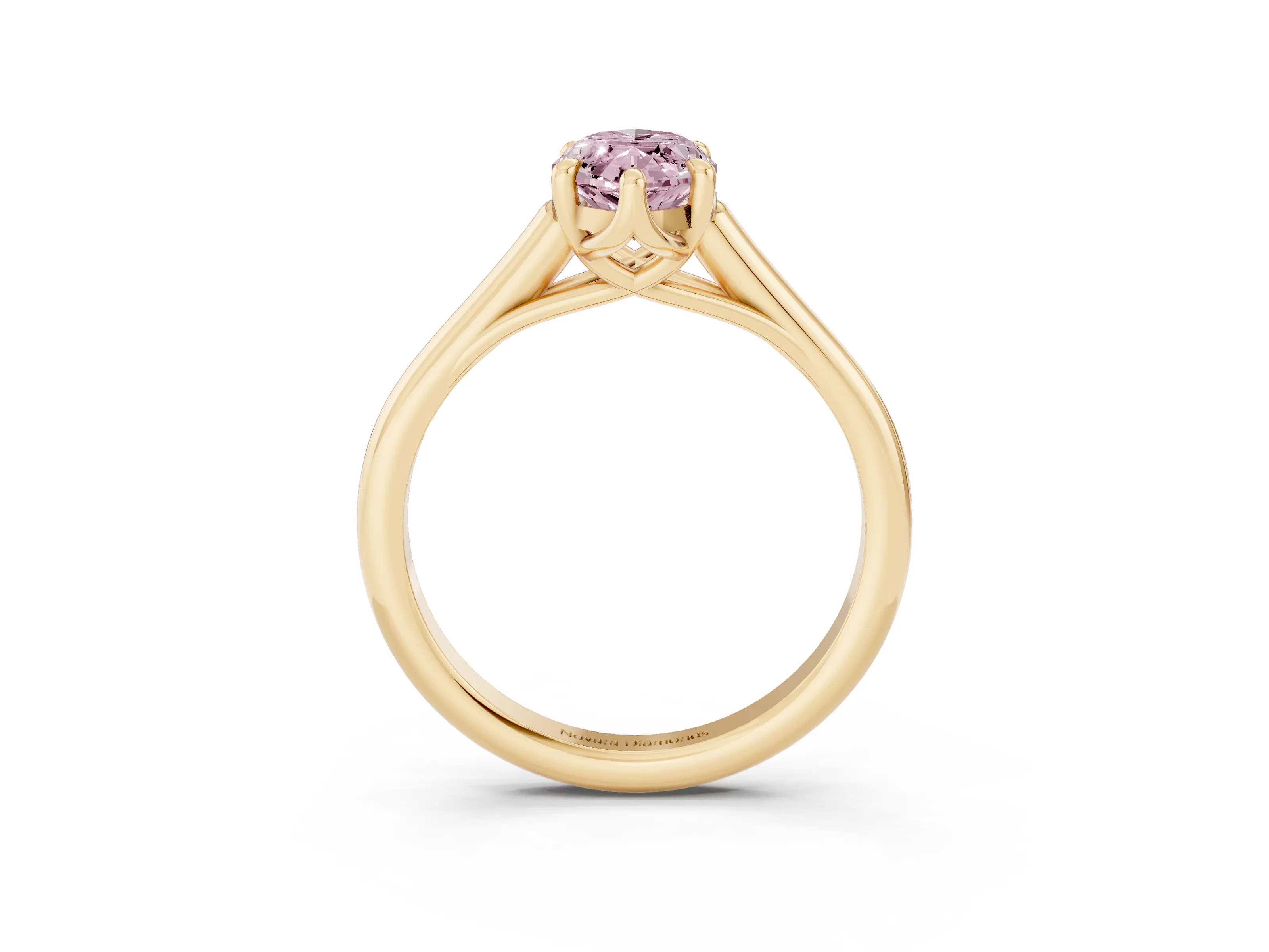 Fancy Pink Marquise Cut Diamond Solitaire Engagement Ring Set in Yellow gold with Prong Setting and Plain Classic Band
