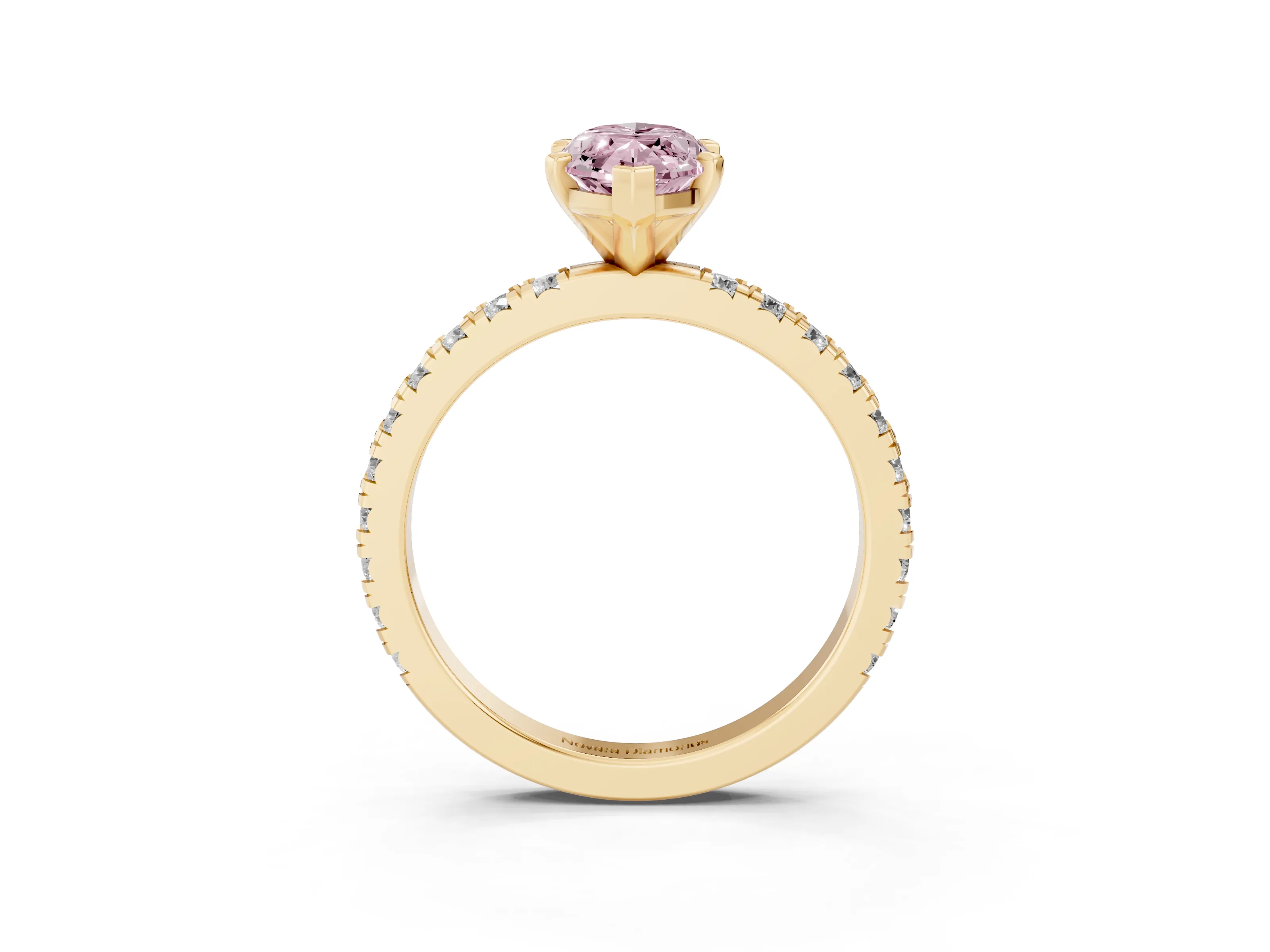 Fancy Pink Marquise Cut Diamond Pavé Band Solitaire Set in Yellow gold with Prong Setting